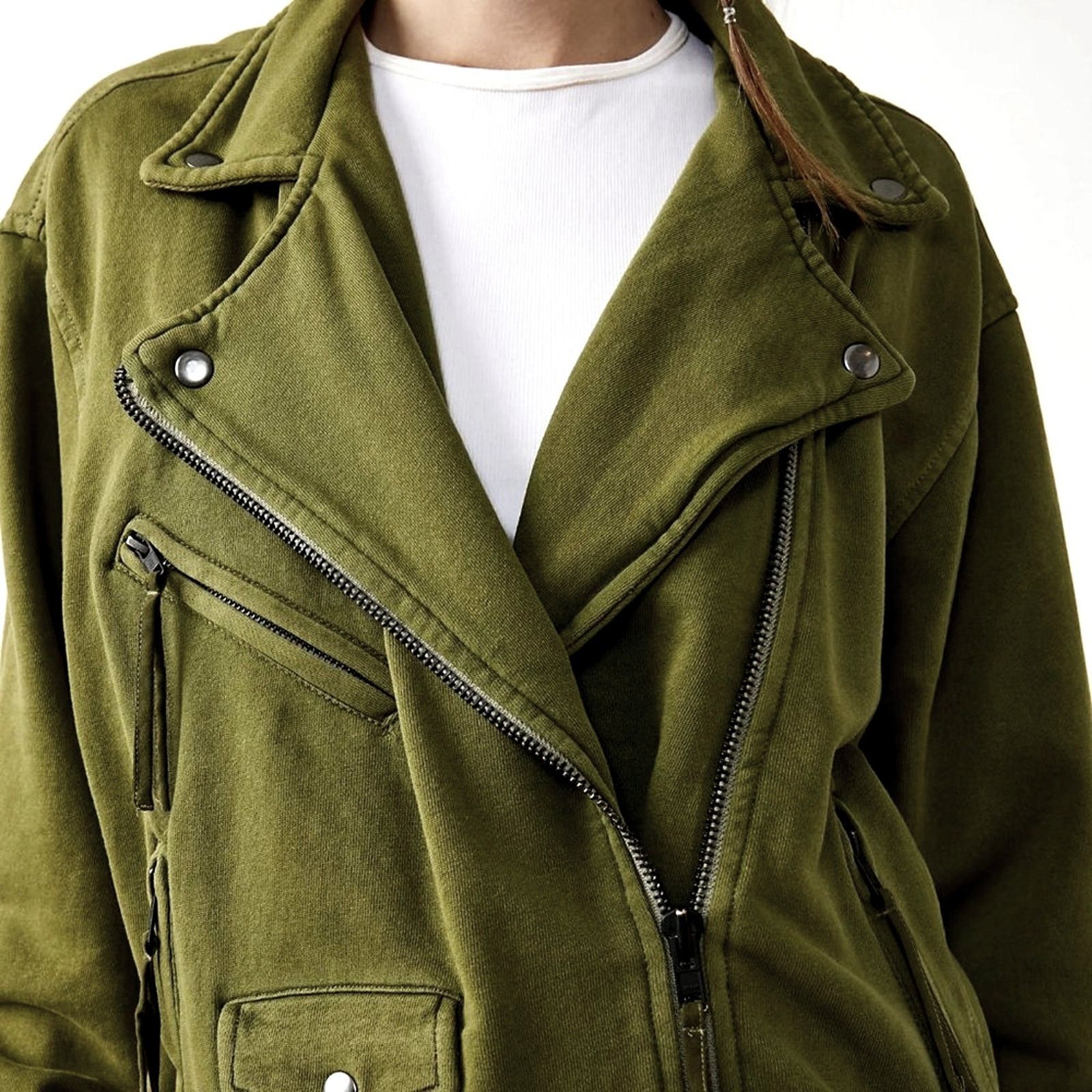 Free People Free People Rebel Knit Oversized Moto Jacket Green - size XL Size XL / US 12-14 / IT 48-50 - 4 Thumbnail