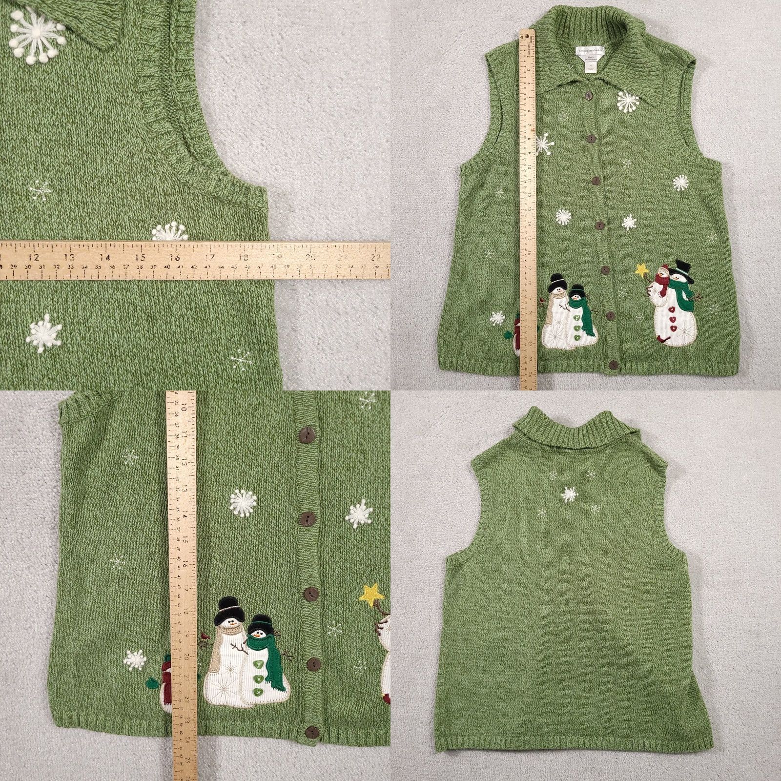 Vintage VINTAGE Christopher & Banks Sweater Vest Shirt Women Medium Green Button Up Collar Snow 80s 90s Holiday Garden Cottagecore Size M / US 6-8 / IT 42-44 - 8 Thumbnail