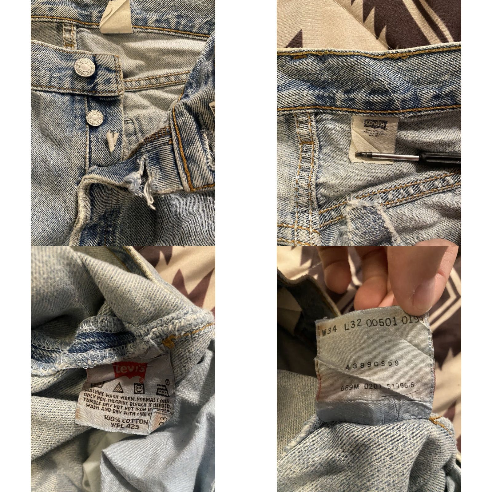 Levi's VINTAGE Levi’s 501 Jeans Men Light Wash Distressed Faded 33x31 Regular Straight Blue Denim Cotton Button Logo USA 90s Grunge Size US 33 - 8 Thumbnail