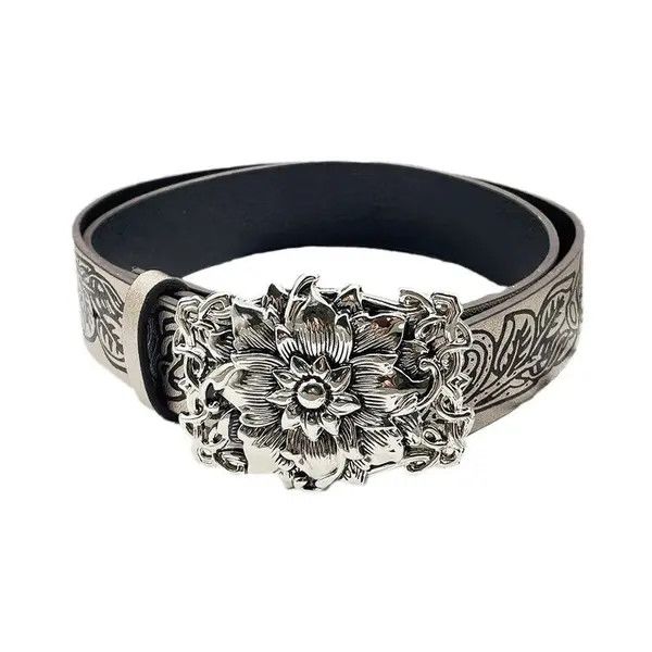 VIBE Retro Embossed Flower PU Leather Belt Size ONE SIZE - 3 Thumbnail
