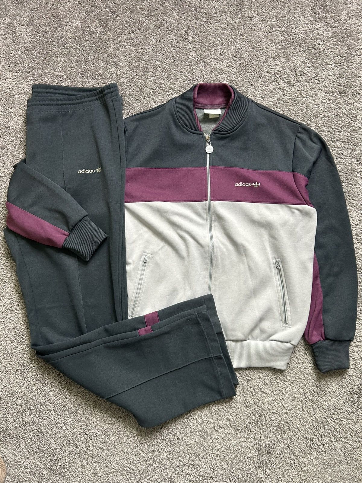 Adidas Vintage 80s Adidas Tri Tone Track Suit Set Jacket Pants Size US M / EU 48-50 / 2 - 13 Thumbnail