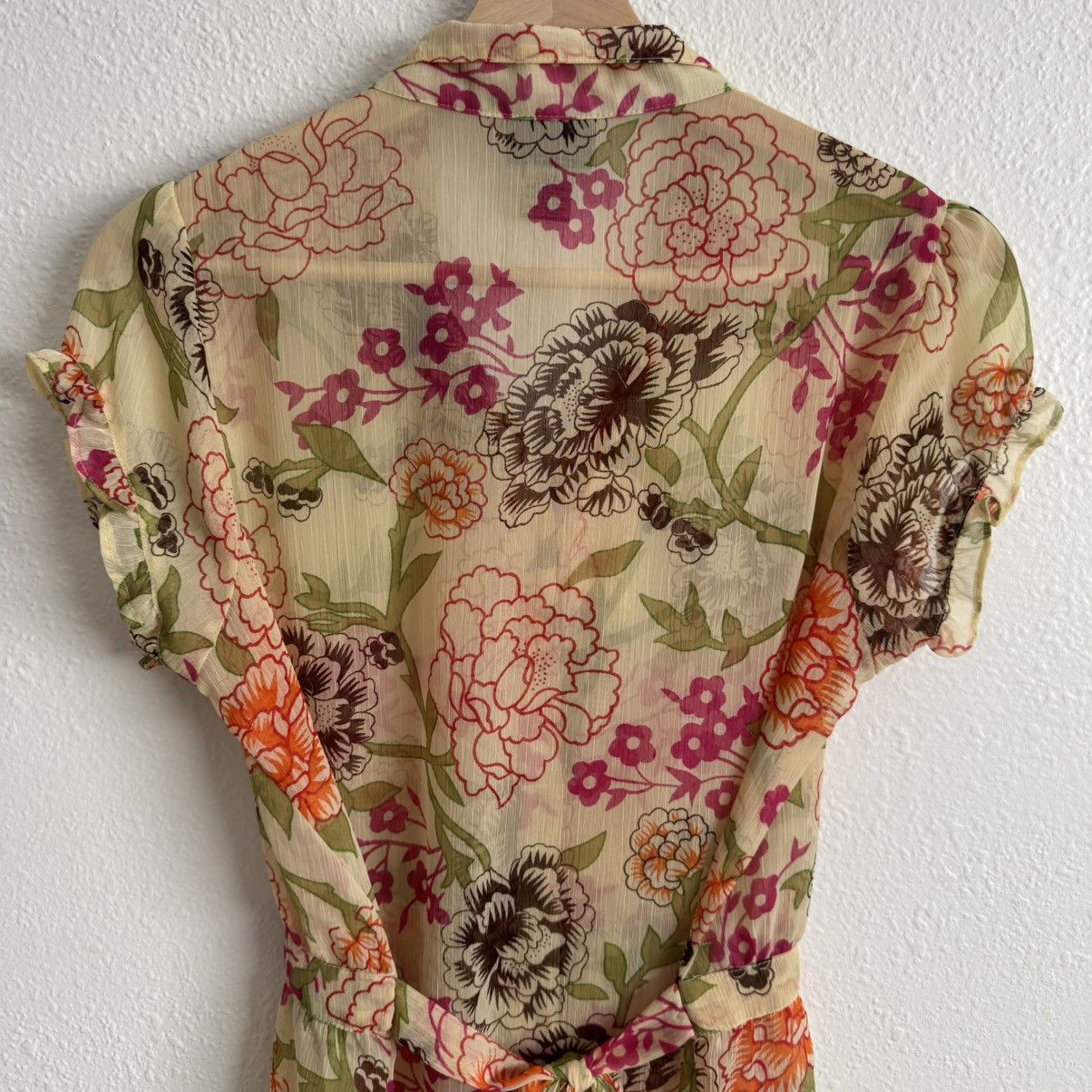 Other DE.CODED Y2K Yellow Floral Sheer Ruffle Button Up Top Size M / US 6-8 / IT 42-44 - 13 Thumbnail