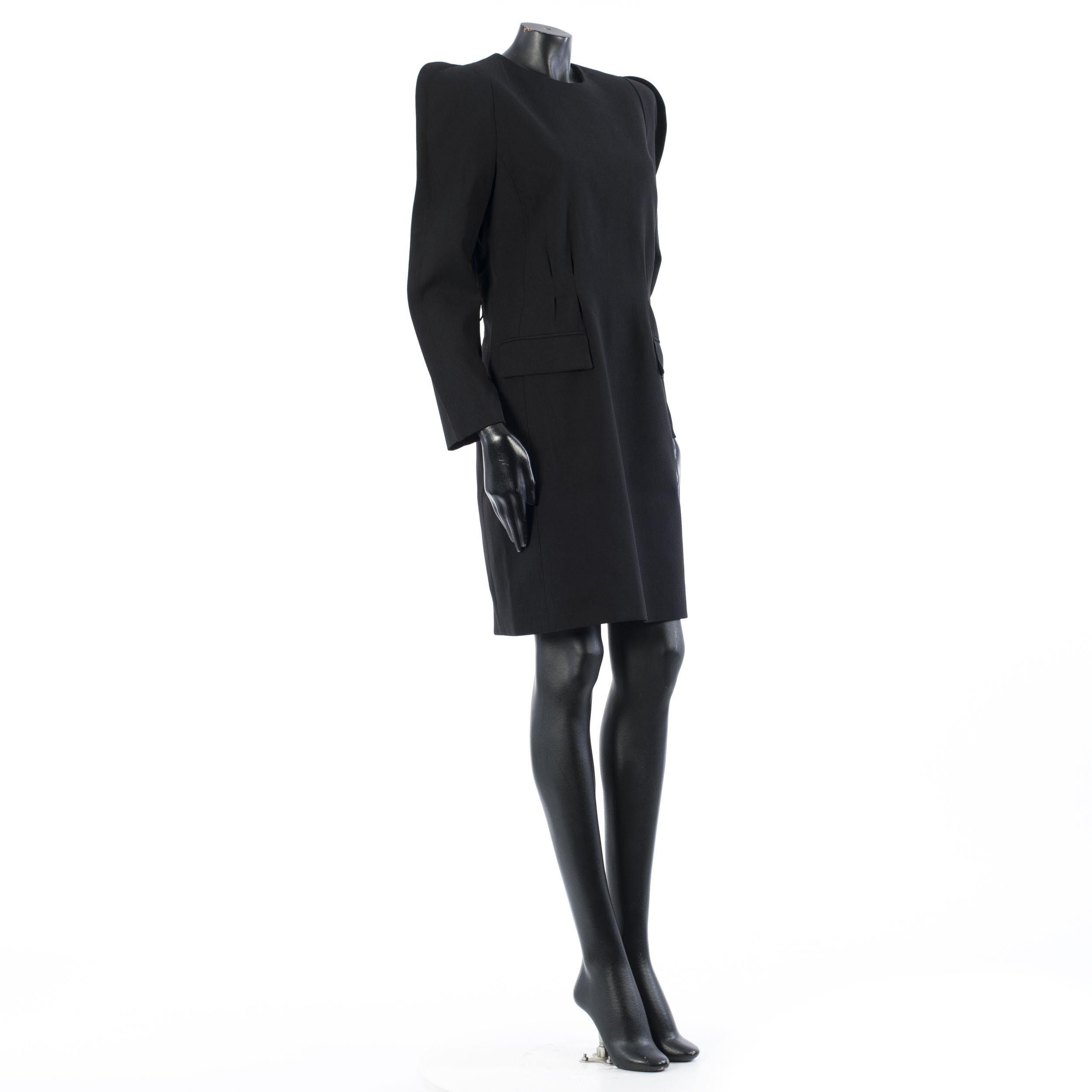 Givenchy Black Crepe Wool Mini Dress - Padded Shoulders, Belt Size M / US 6-8 / IT 42-44 - 8 Thumbnail