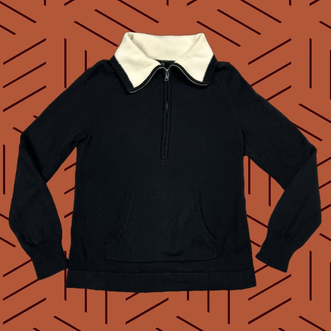VINTAGE Ralph Lauren Women’s Sweater Shirt Knit 1/2 Zip Turtleneck Pullover Black L Preppy 100% Cotton