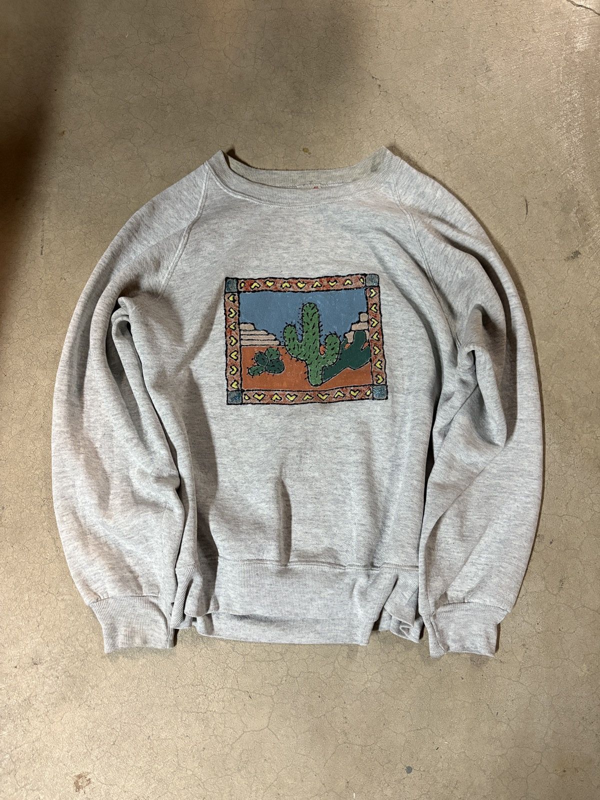 Jerzees VTG 90s Jerzees Cactus Art Graphic Crewneck Sweatshirt Gray Size US L / EU 52-54 / 3 - 1 Thumbnail