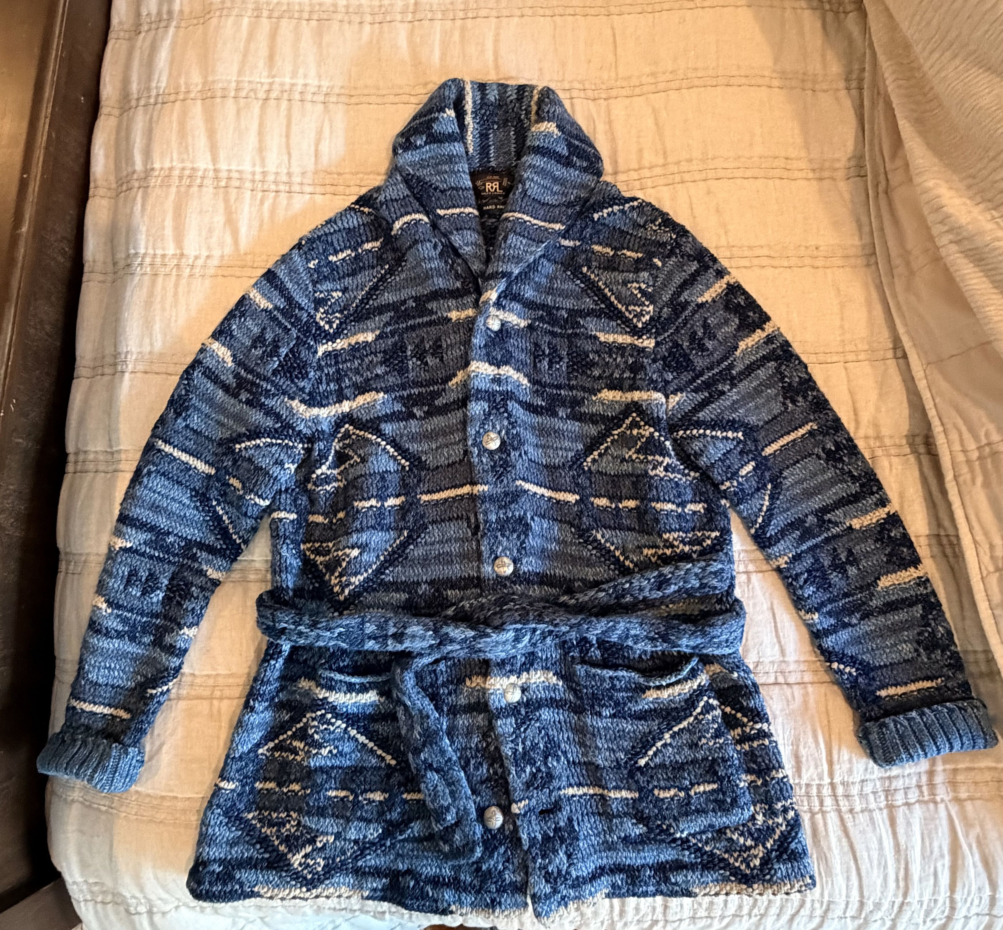 RRL Ralph Lauren RRL Double RL Hand Knit Indigo Ranch Cardigan Blue XL ...