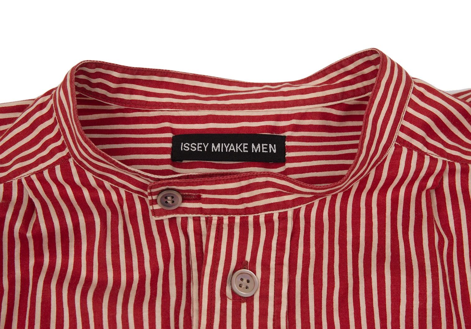Issey Miyake Cotton Stripe Band Collar Pullover Shirt Red Cream Size US S / EU 44-46 / 1 - 3 Thumbnail