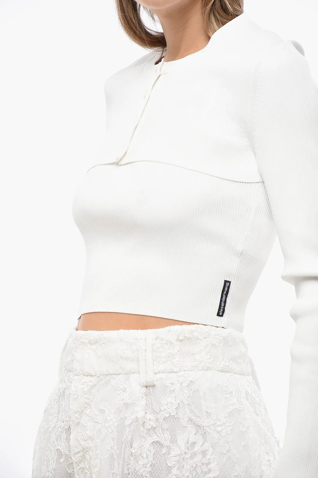 Alexander Wang og1mm0426 Ribbed Crop Cardigan in White Size M / US 6-8 / IT 42-44 - 2 Thumbnail