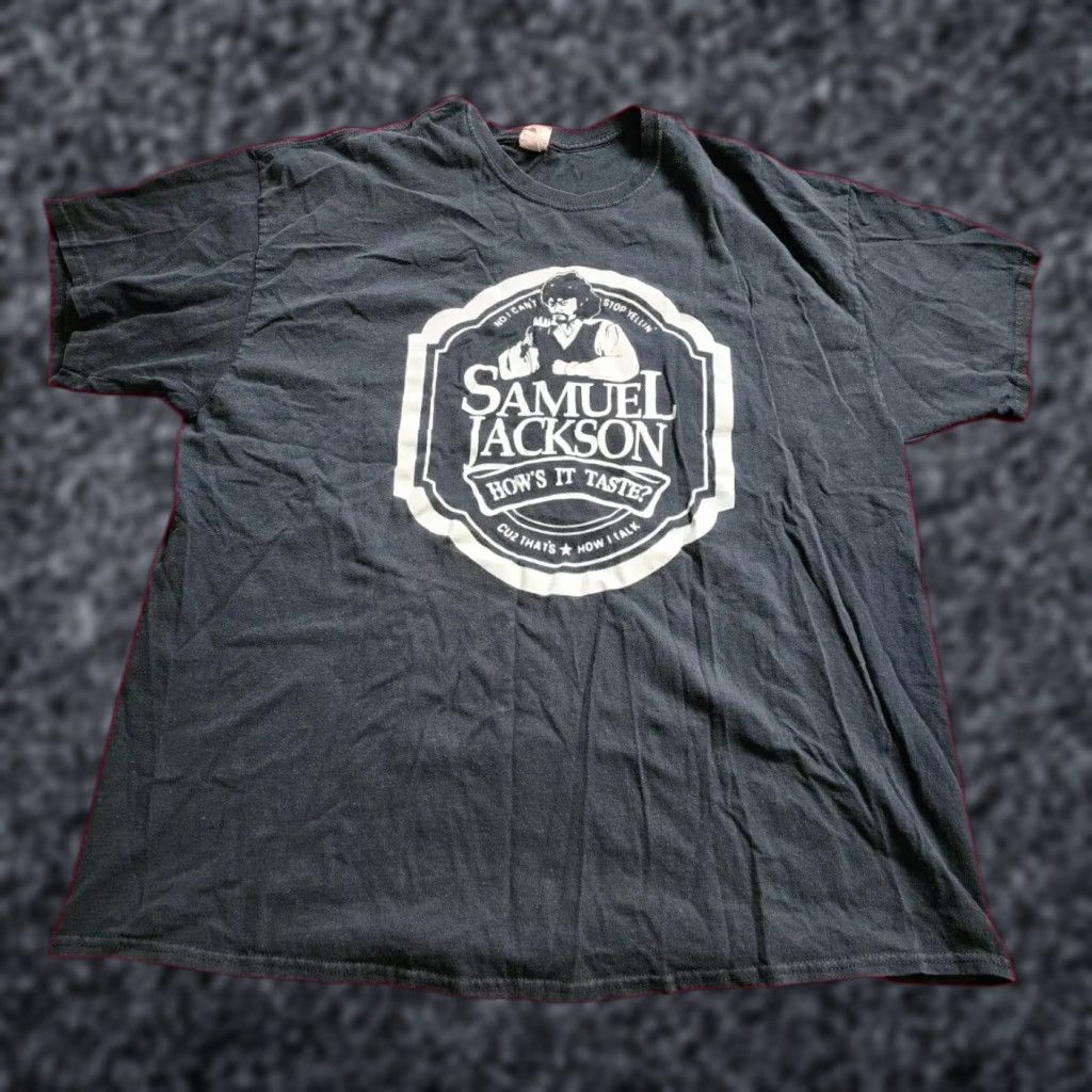 Gildan Vintage Samuel Jackson Beer Funny Humor Gildan T-Shirt Mens 2XL Black Graphic Tee 90s Size US XXL / EU 58 / 5 - 1 Thumbnail