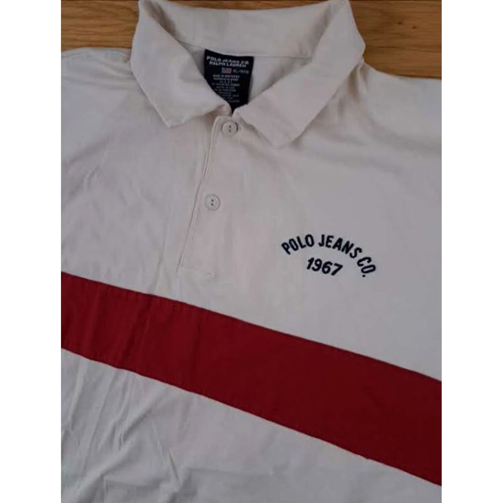 Polo Ralph Lauren VINTAGE Polo Jeans Co. Polo 1/4 Button Casual-Golf Shirt White Red Stripe XL Size US XL / EU 56 / 4 - 4 Thumbnail