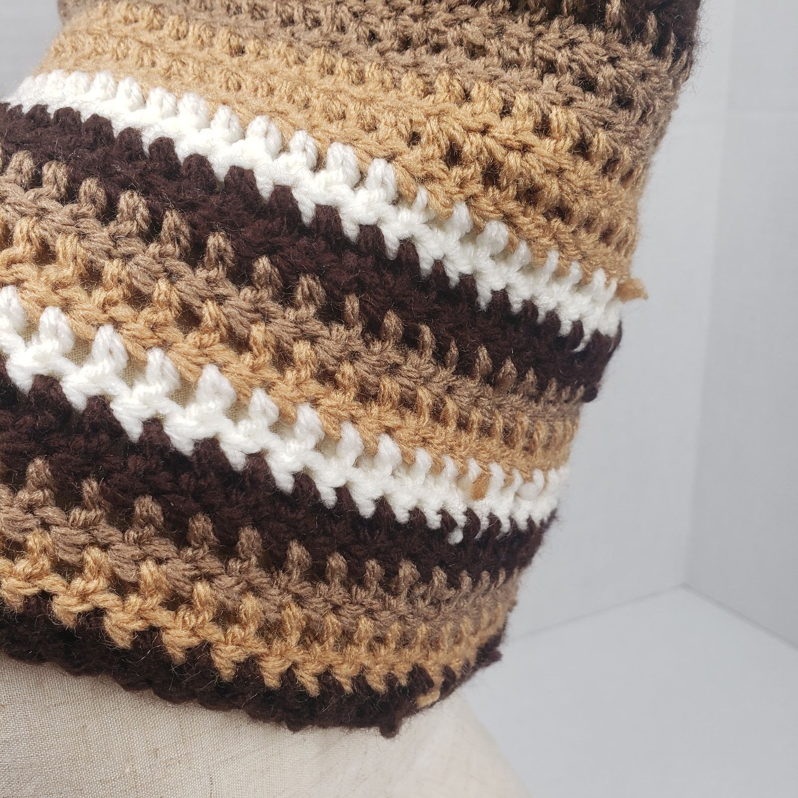 Handmade Crochet Slouchy Beanie Hat Brown Striped Handmade Dreadlock Size ONE SIZE - 11 Thumbnail
