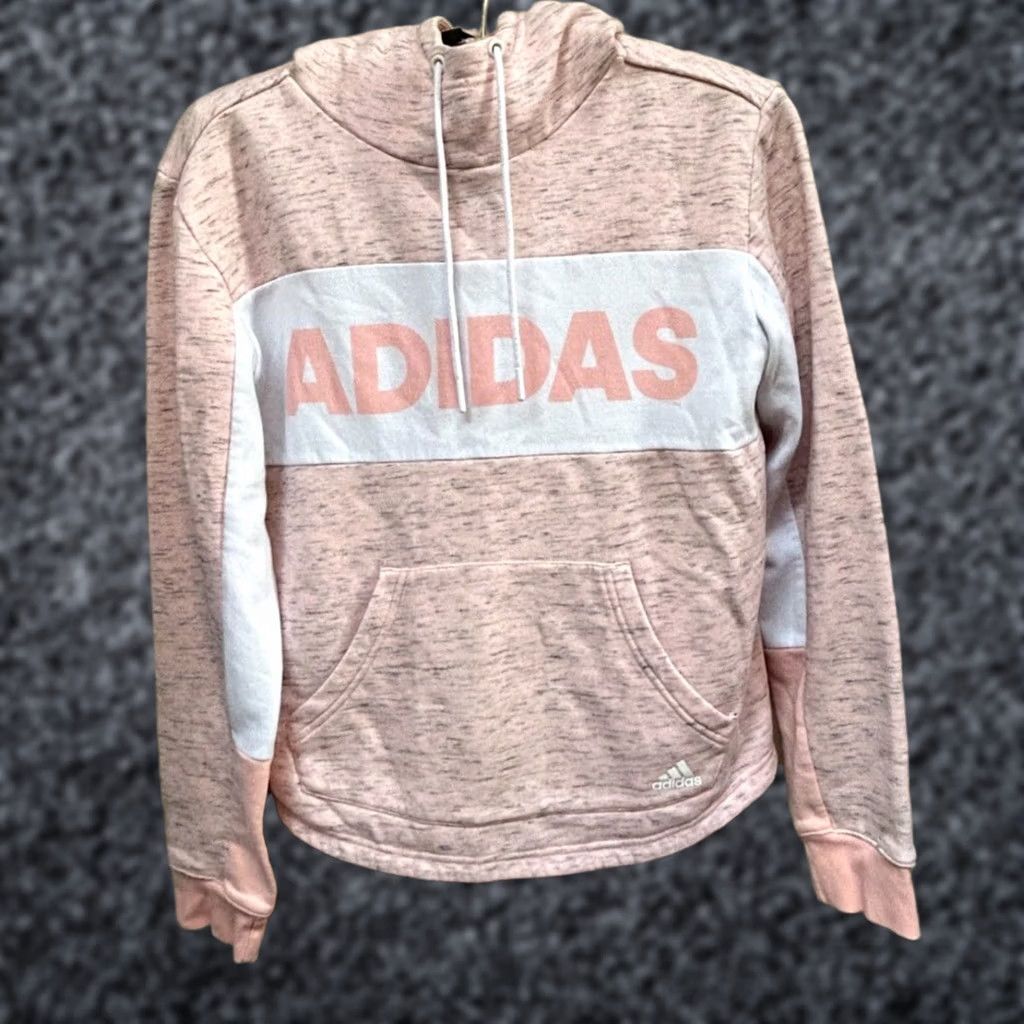 Adidas Adidas Womens Small Pink Hoodie Pullover Fleece Pullover Jacket Raglan Sleeve Hooded Front Pockets Size S / US 4 / IT 40 - 1 Thumbnail