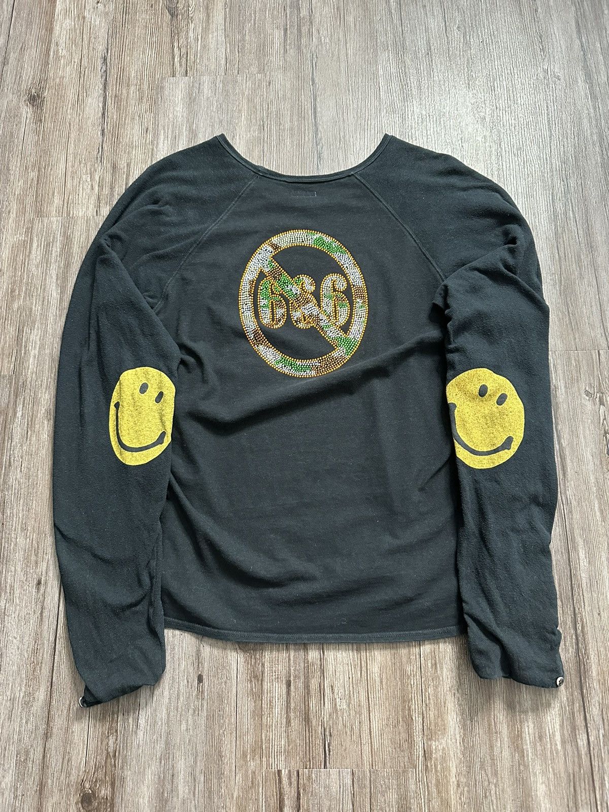 image of Kapital 666 Rhinestone Smiley Longsleeve Size 4 in Black, Men's