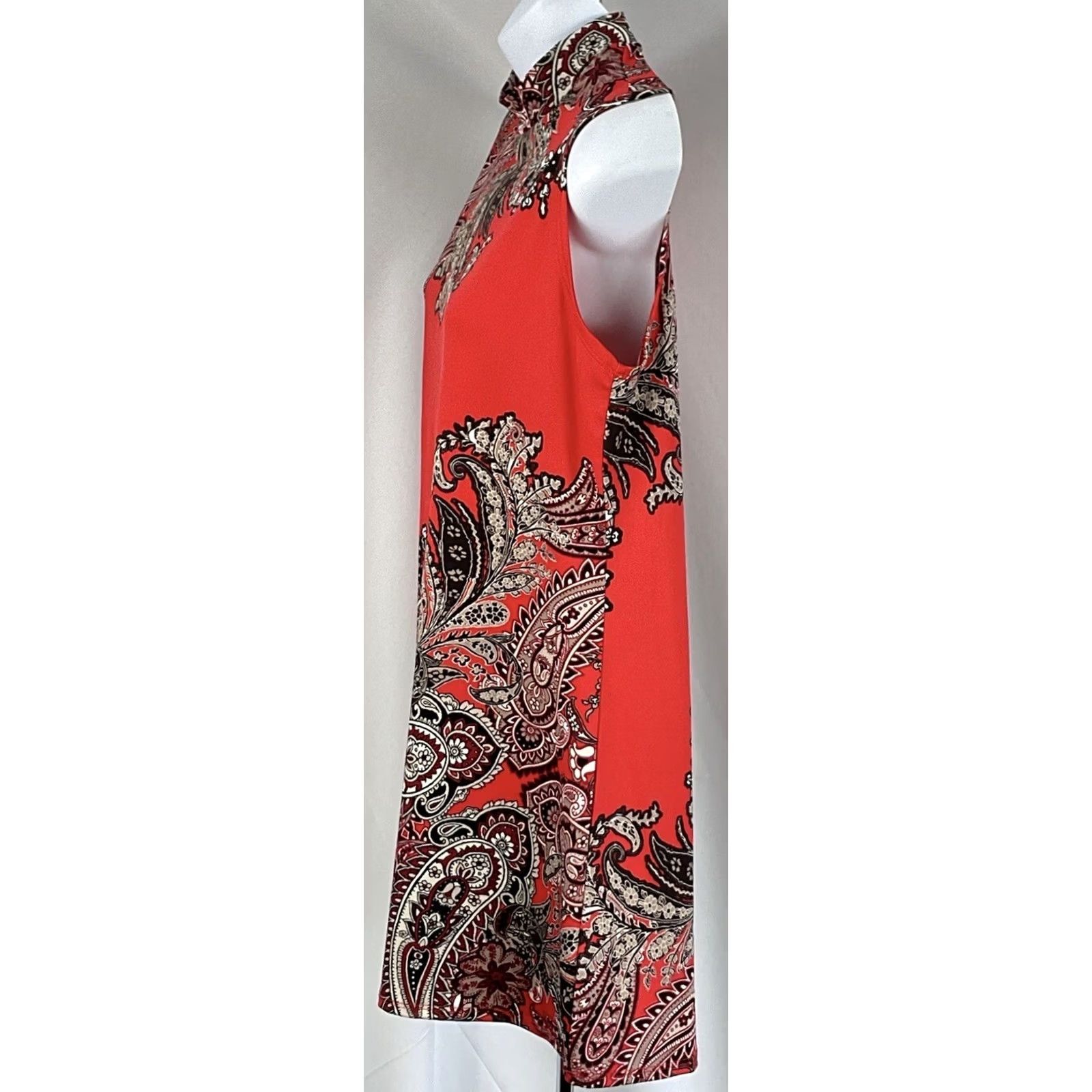 Melissa Melissa Paige Sleeveless Mini Sheath Dress M Red Paisley MockNeck Retro 60s Mens Women Girls Size M / US 6-8 / IT 42-44 - 2 Thumbnail