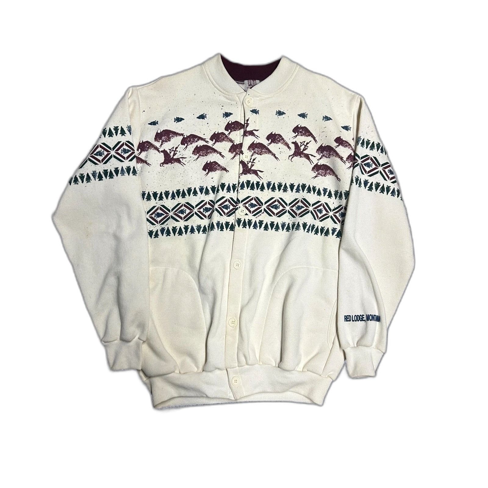 Vintage Vintage Native American 1/4 Button Sweatshirt White Men's La Size US L / EU 52-54 / 3 - 1 Thumbnail