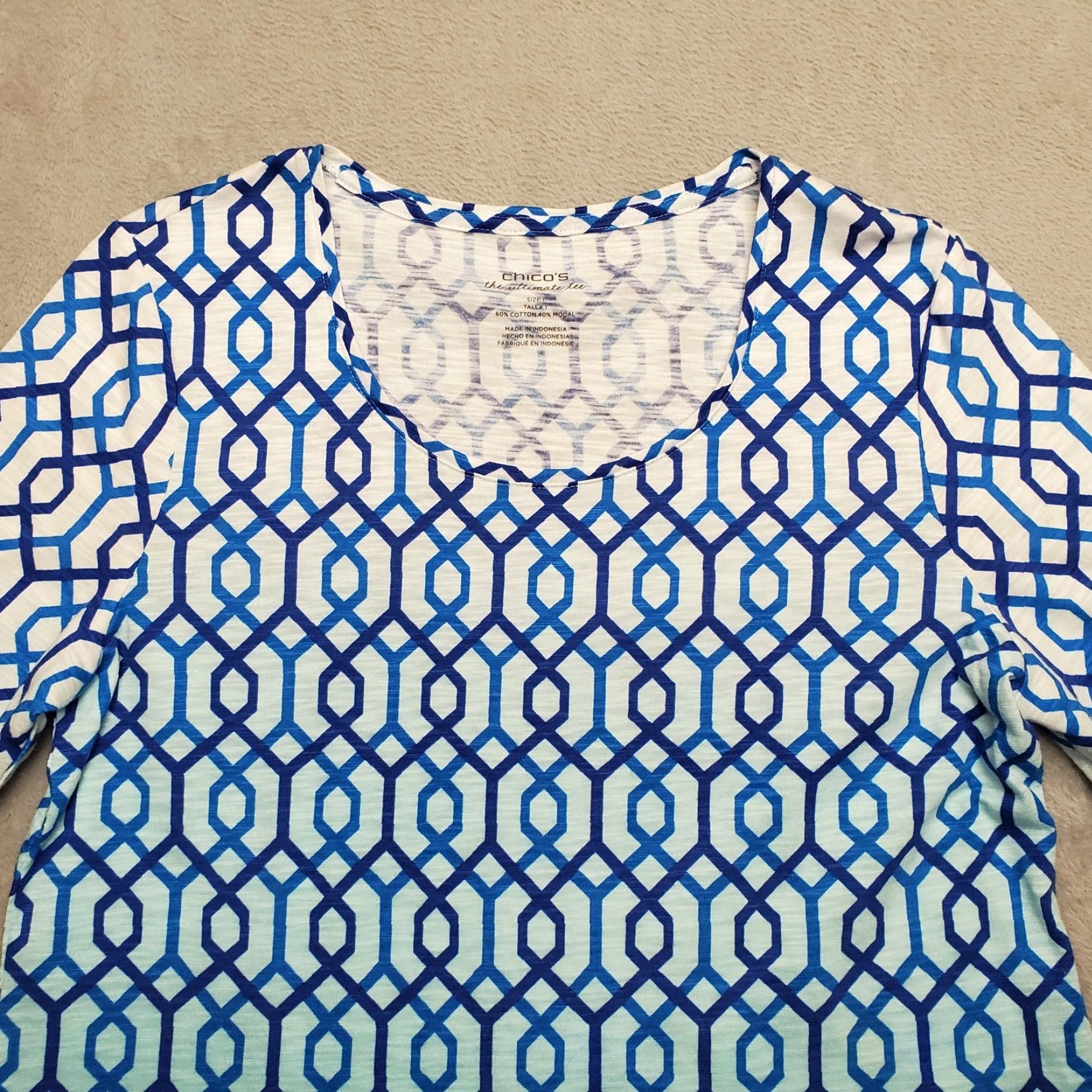 Vintage Chicos Shirt Womens US 8 Blue Ombre Geometric Performance Stretch Ultimate TEE Shirt XS? Size M / US 6-8 / IT 42-44 - 2 Thumbnail