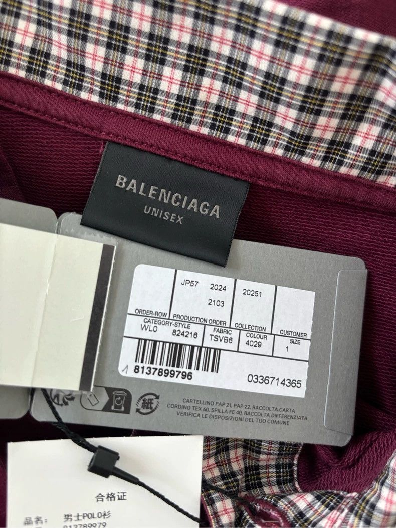 Balenciaga Balenciaga Wine Red Plaid Collar Polo Long Sleeve Size US S / EU 44-46 / 1 - 5 Thumbnail