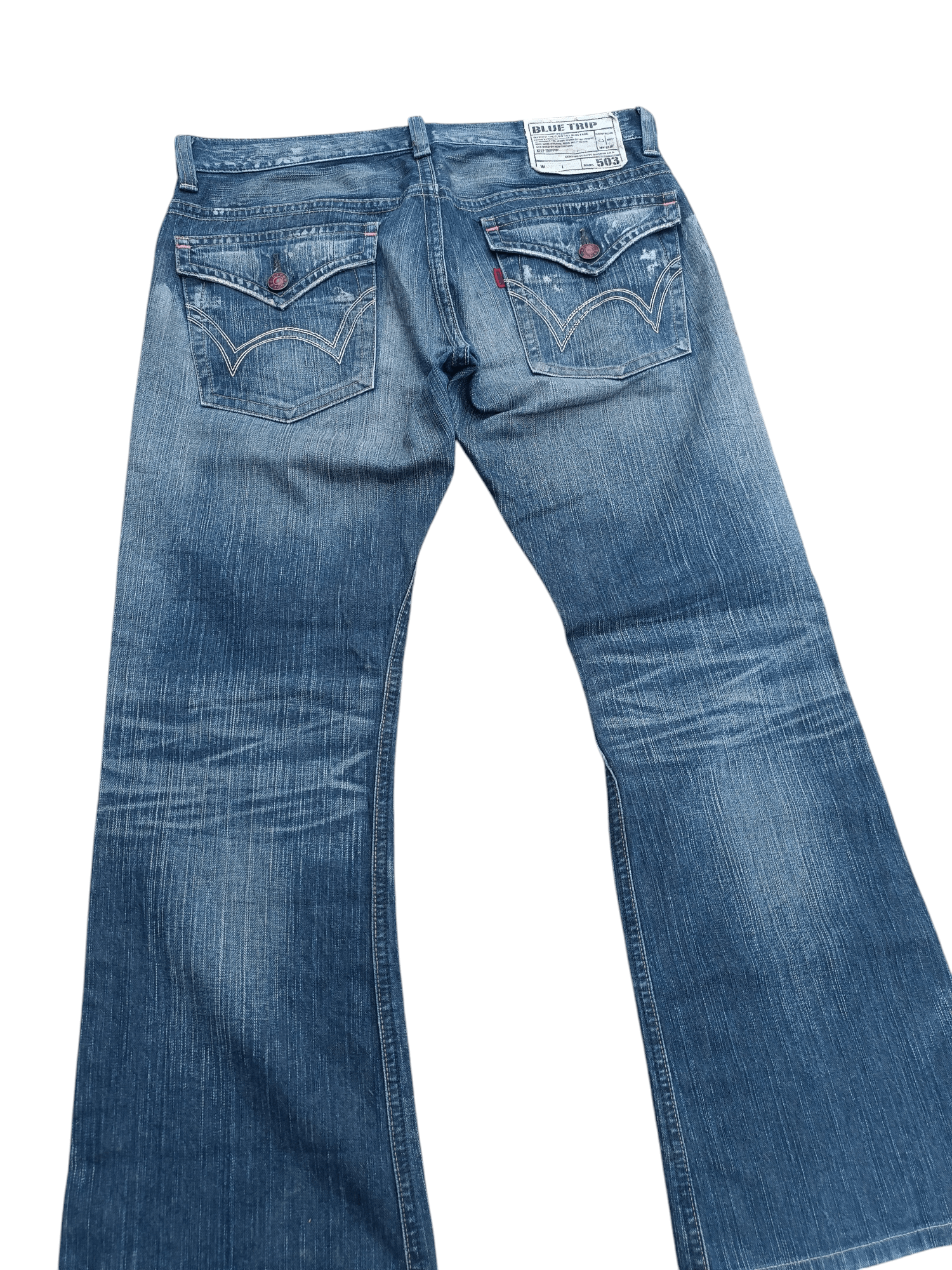 Edwin FLARED Edwin 503 Blue Trip Dirty Mud Wash Distressed Jeans Size US 35 - 3 Thumbnail