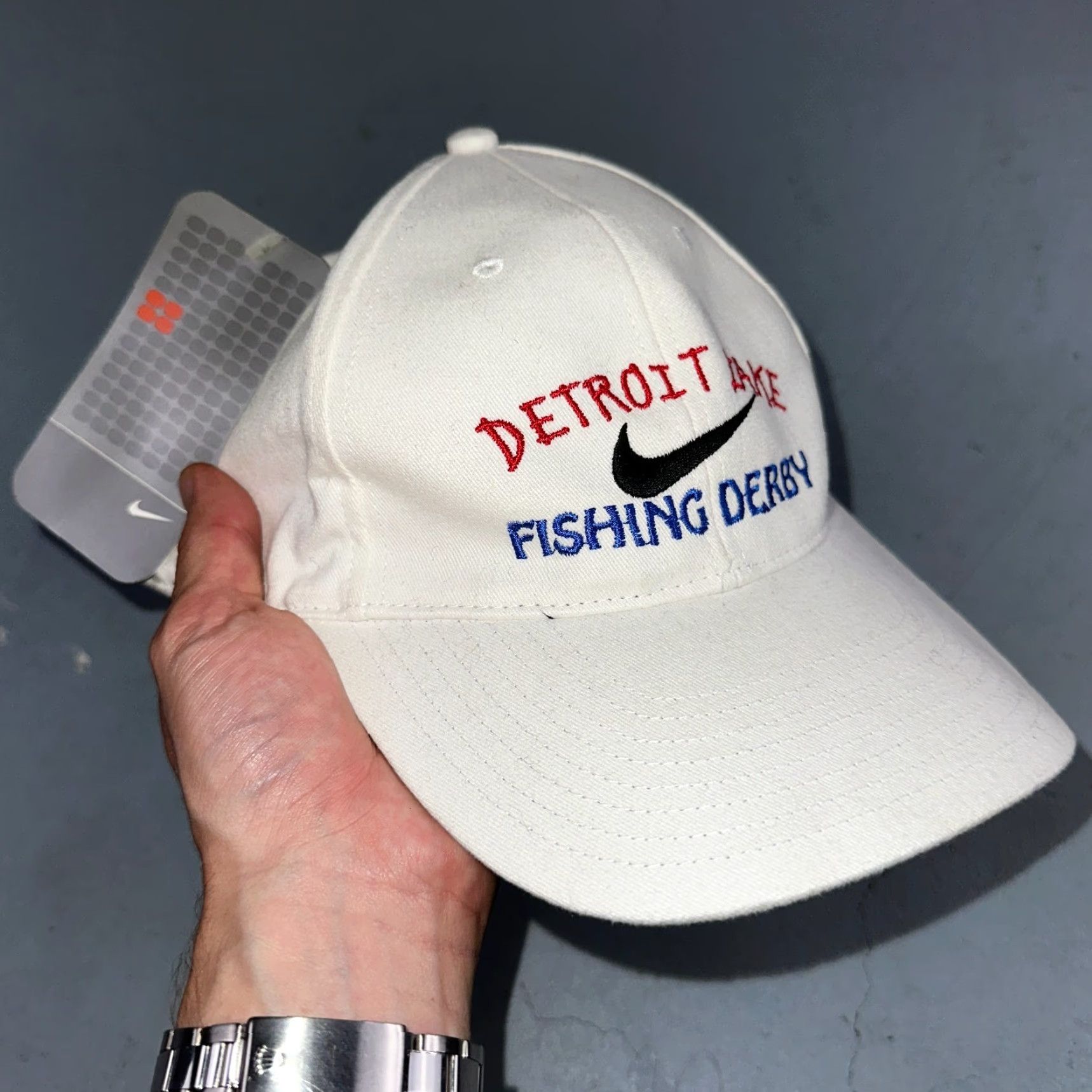 Nike VINTAGE Nike Hat | Detroit Lake Fishing Derby NWT White Snapback Cap | USA Size ONE SIZE - 2 Thumbnail