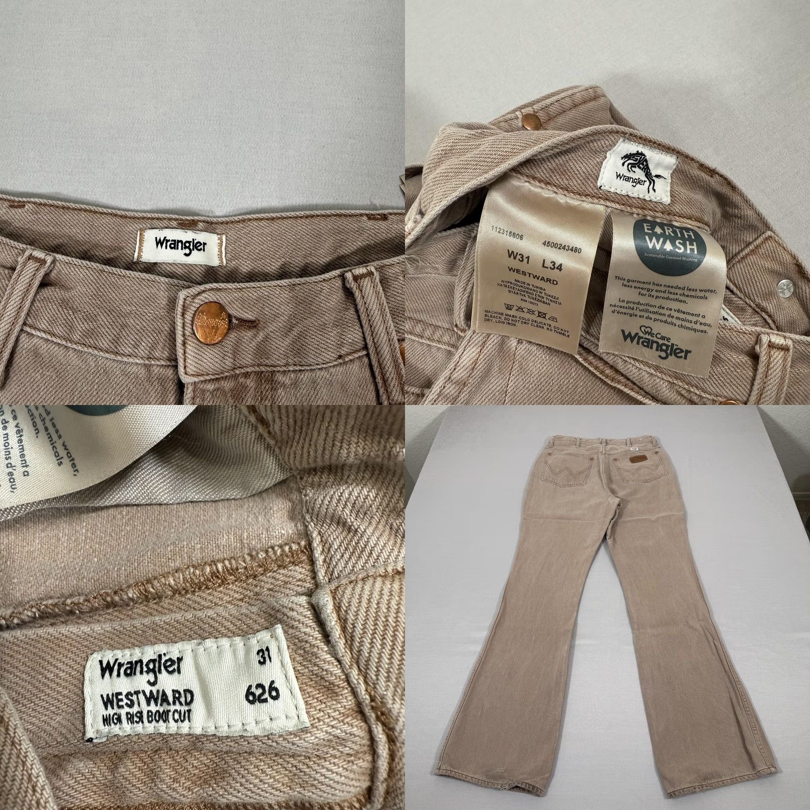 Wrangler Wrangler Jeans Womens 31x34 Beige High Rise Bootcut Denim Pants Size 24" / US 00 / IT 34 - 9 Thumbnail