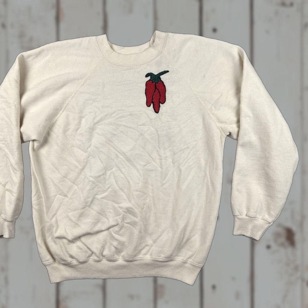 Hanes VINTAGE Hanes XL Raglan Sweatshirt Embroidered Chile Ristra White USA Men Size US XL / EU 56 / 4 - 1 Thumbnail