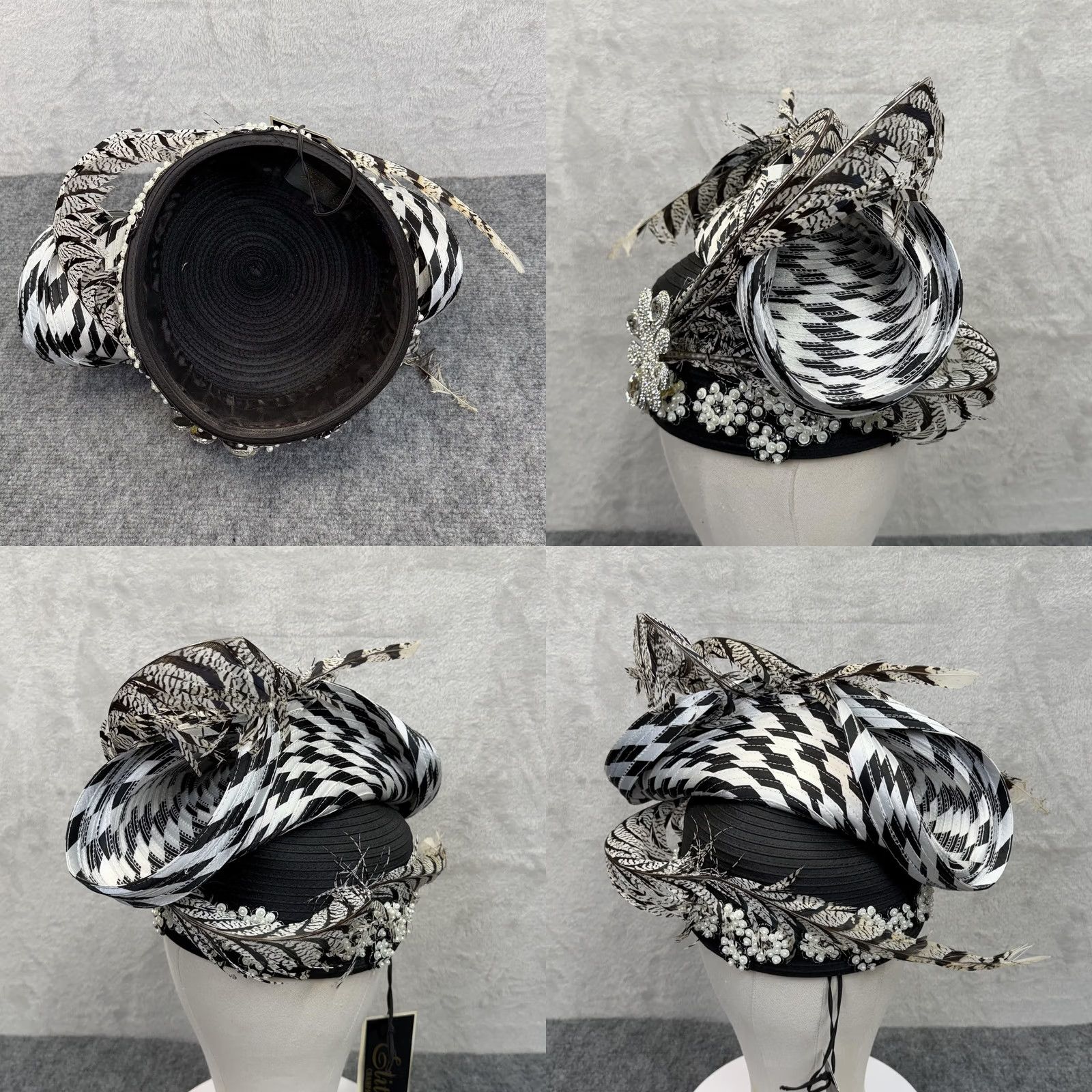 VINTAGE Elite Champagne Black Hat & Purse SET Fascinator  display picture 3