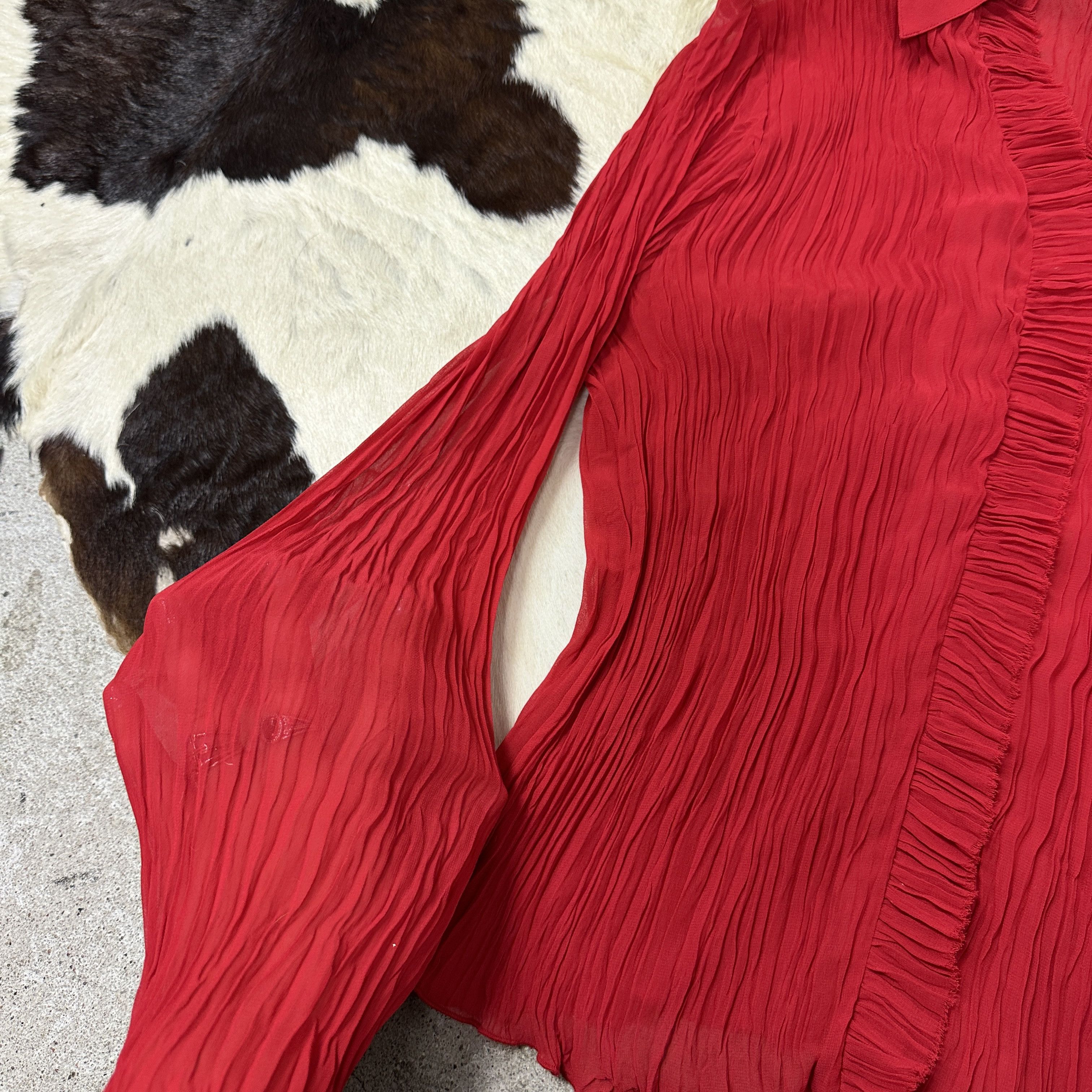 Vintage Vintage Avant Garde Cherry Red Pleated Sheer Shirt Y2K Size M / US 6-8 / IT 42-44 - 4 Thumbnail