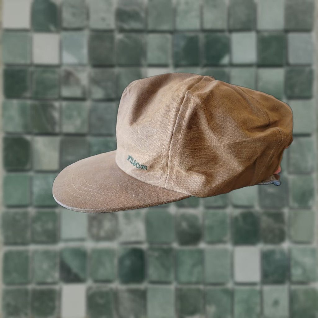 Filson VINTAGE Filson WAXED CANVAS HUNTING HAT WITH LEATHER STRAP Baseball Cap Men Free Brown Skinny Strap Hat Mens Hunter Cap Size ONE SIZE - 1 Thumbnail