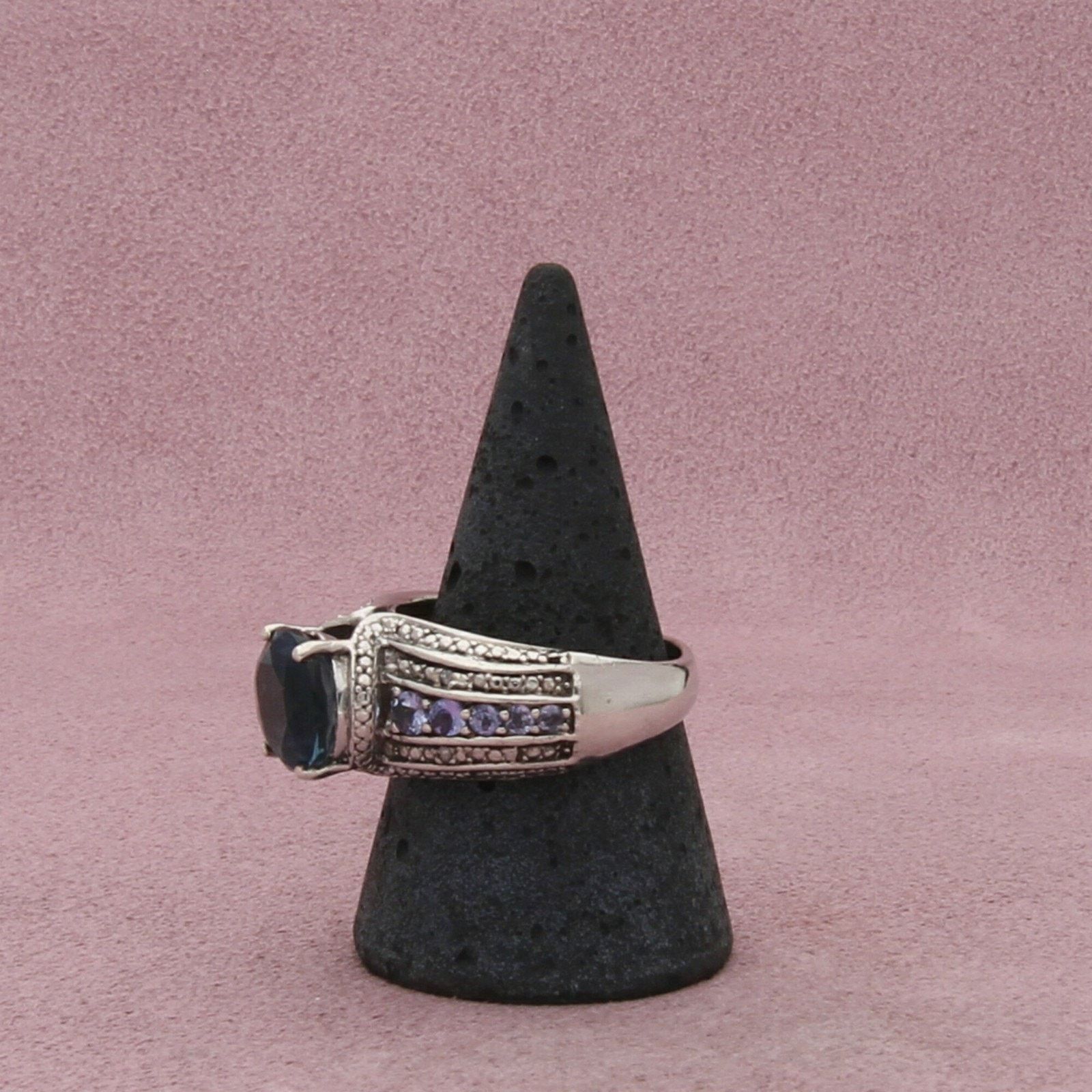 Sterling Silver sterling silver round-cut blue spinel & cz ring size 9.75 Size ONE SIZE - 4 Thumbnail