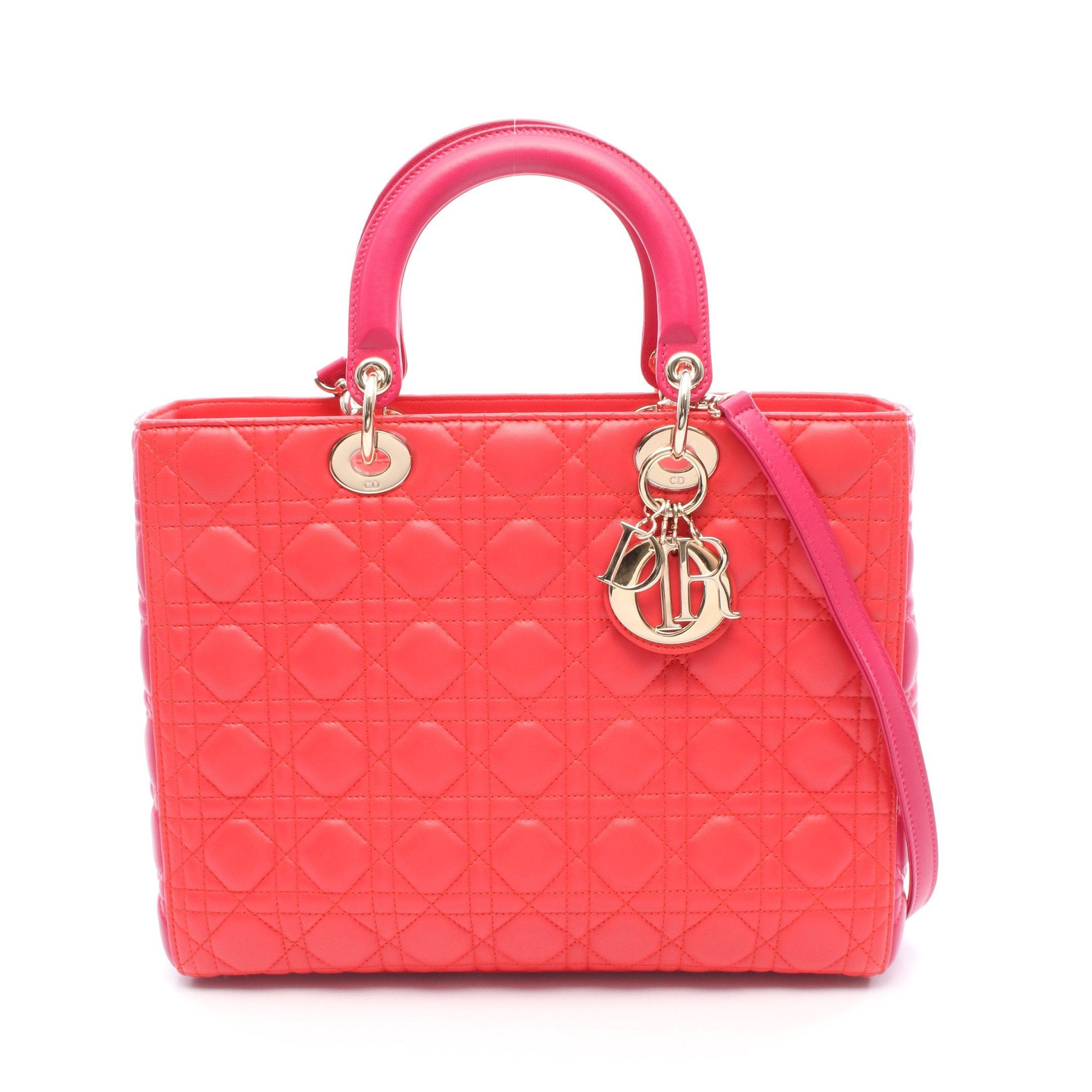 Dior Dior Lady Dior Large Handbag Leather Red Pink Purple Size ONE SIZE - 1 Thumbnail
