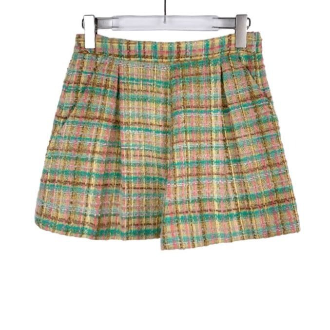 Miu Miu Miu Miu Colorful Plaid Tweed Wool-Blend Pleated Shorts Made Size 38" / US 16 / IT 52 - 1 Thumbnail
