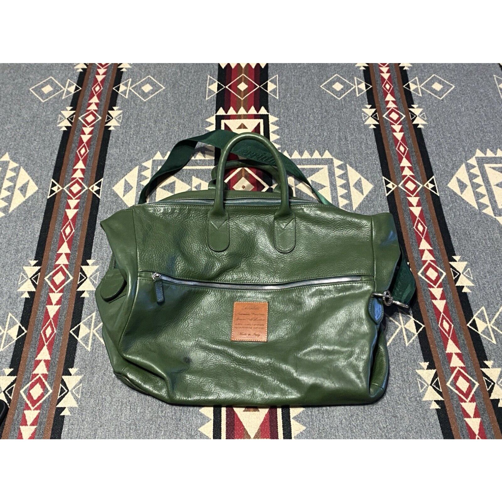 image of Vintage Terrida Luxury Travel Bag Green Tote Duffle Strap Large Approx 20X15” T74 in White, Women's