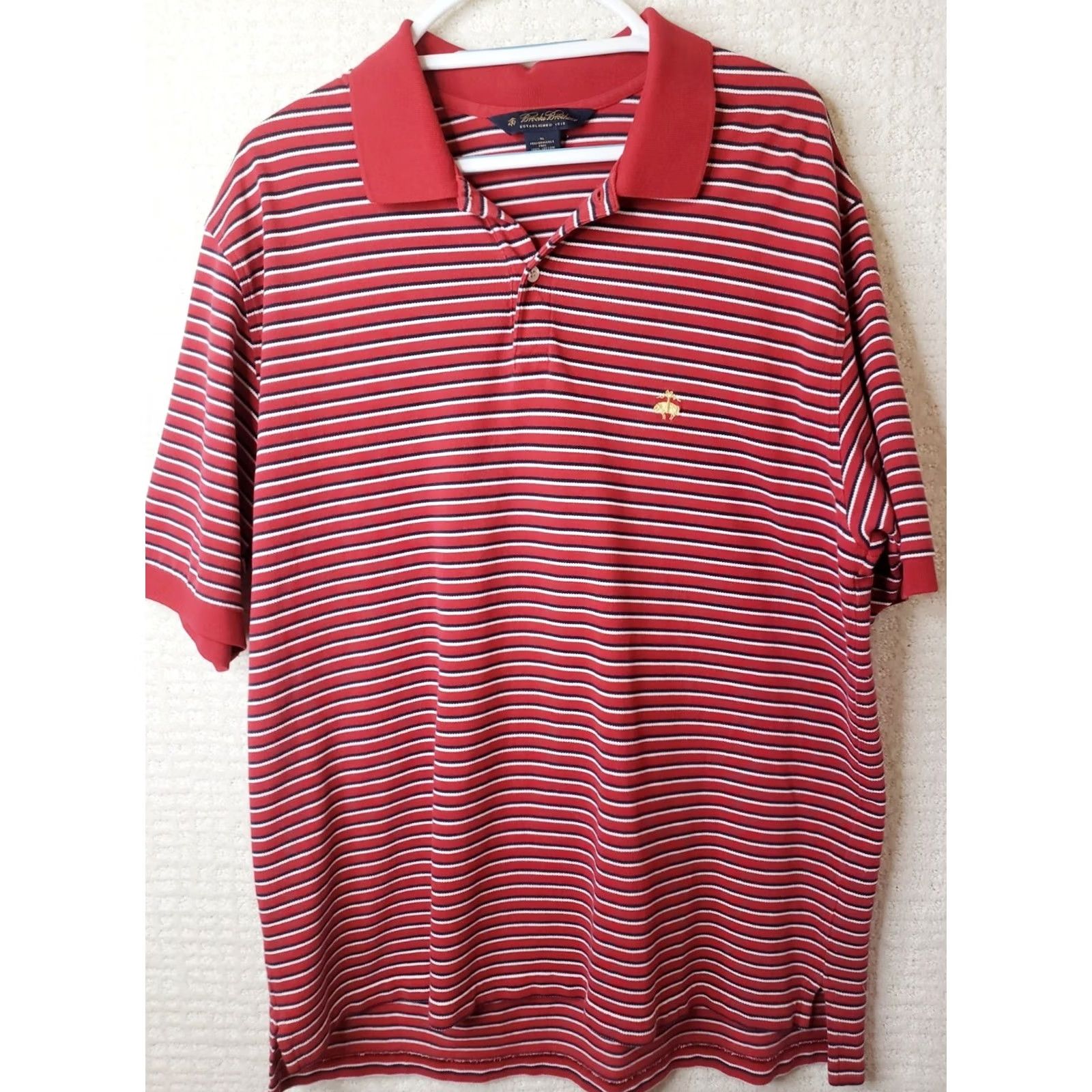Brooks Brothers Brooks Brothers Performance Polo Shirt Mens XL Red Striped Cotton Original Fit Size US XL / EU 56 / 4 - 2 Thumbnail