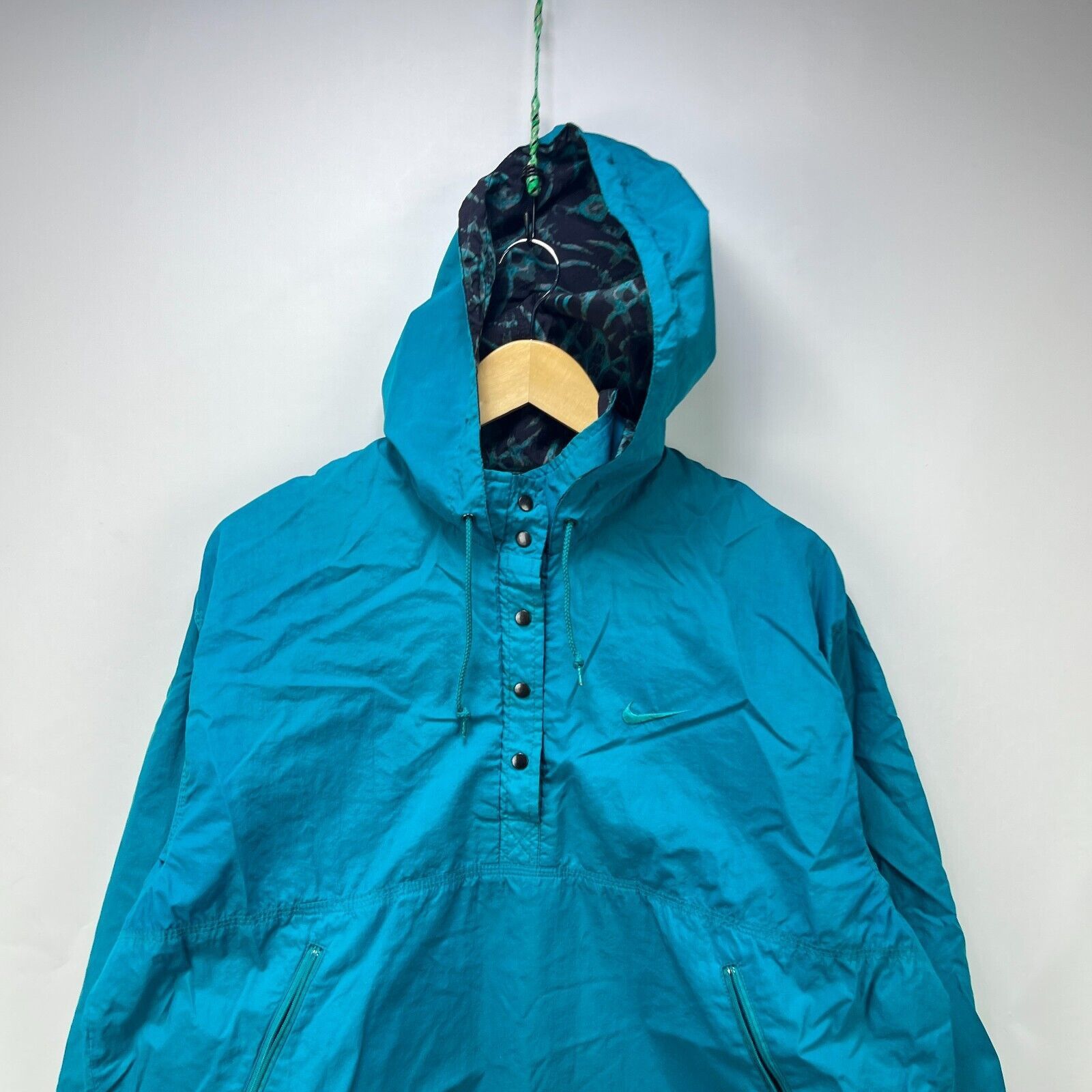 Nike × Vintage Vintage 90s Nike Tonal Swoosh Jacket Womens Med Teal Anorak Size M / US 6-8 / IT 42-44 - 2 Thumbnail