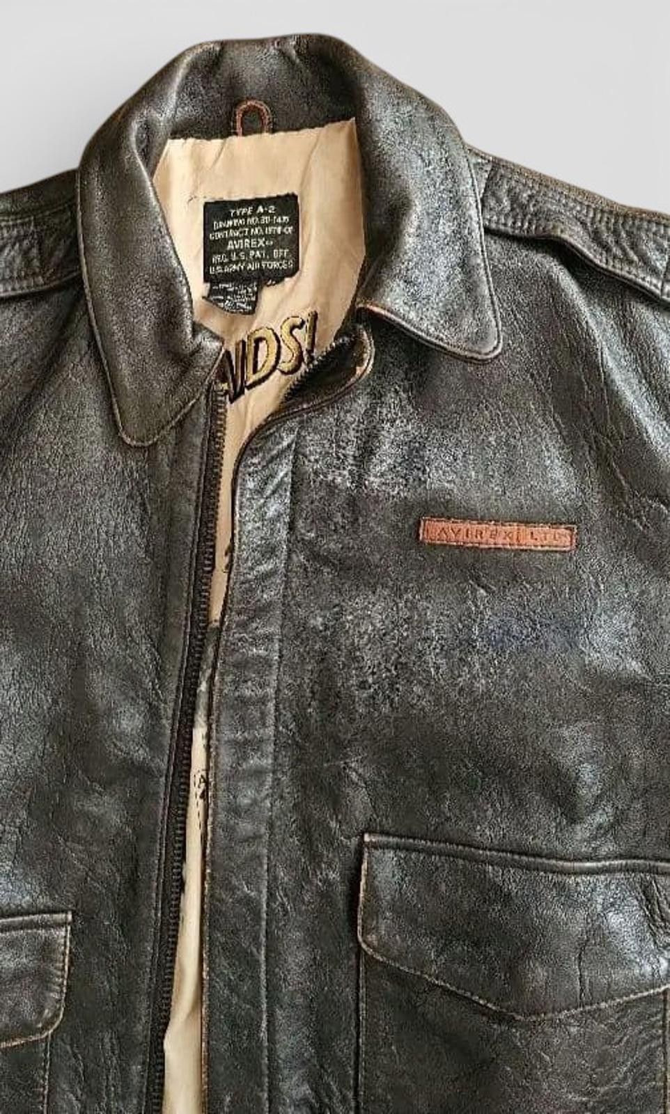 Avirexx - Men's Black Leather Bomber Jacket with Pin-