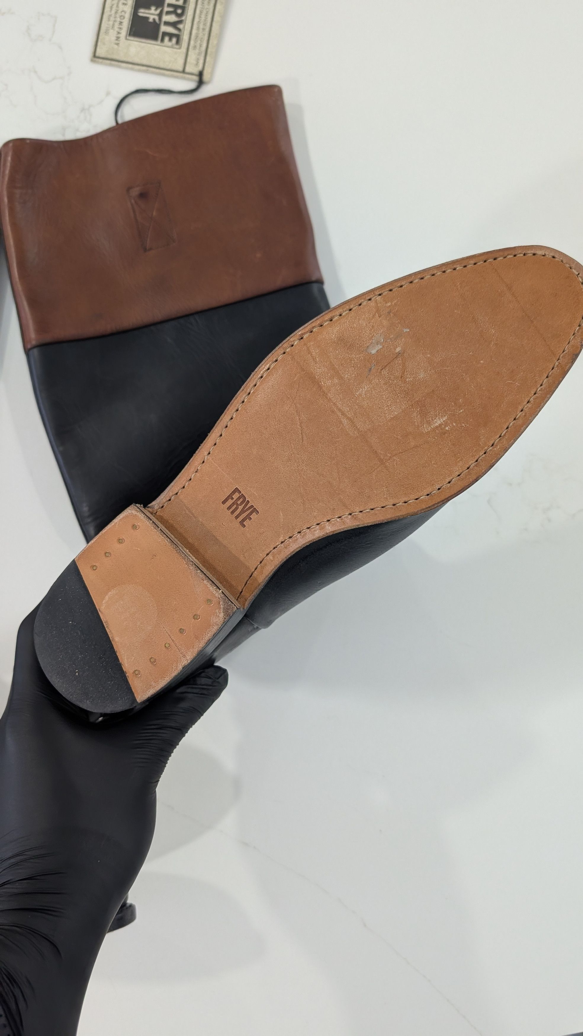 Frye Frye Melissa Belted Riding Boots Two-Tone Brown Leather Size US 10 / IT 40 - 6 Thumbnail