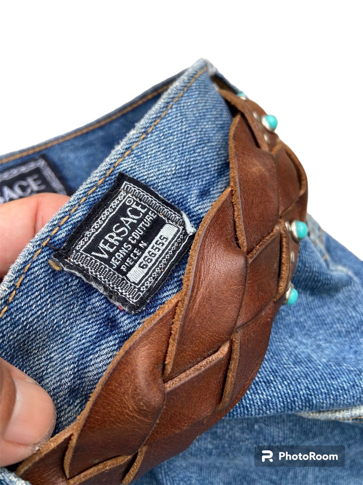 Versace × Versace Jeans Couture × Vintage VERSACE PATCH LOGO HIGH WAIST DENIM + BELT LEATHER Size US 26 / EU 42 - 7 Thumbnail