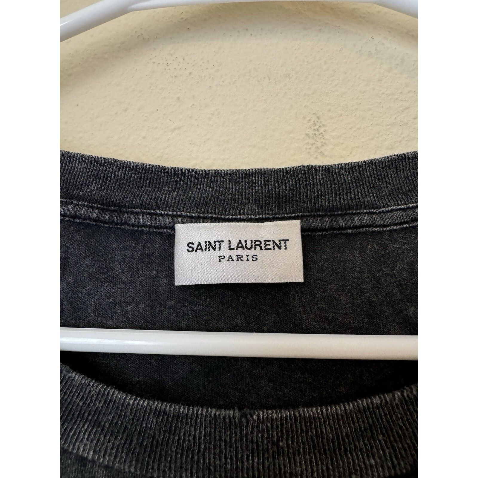 Saint Laurent Paris Saint Laurent Destroyed Logo Print Washed Tee Shirt Grey Med Size US M / EU 48-50 / 2 - 3 Thumbnail