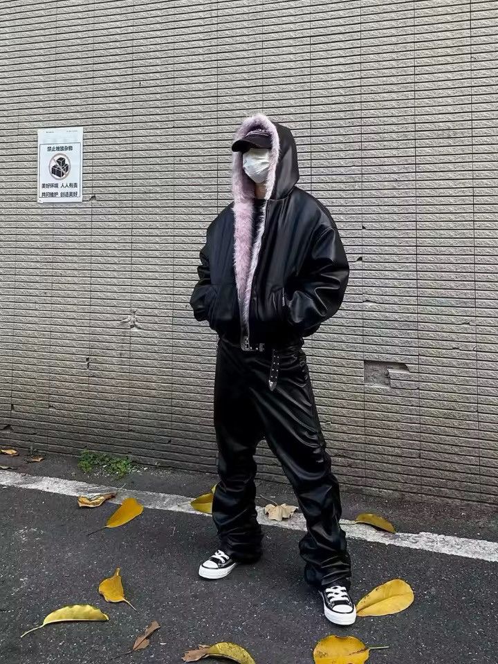 Other Y2k Fur Streetwear PU Leather Vintage Hooded Jacket Coat Size US L / EU 52-54 / 3 - 5 Thumbnail
