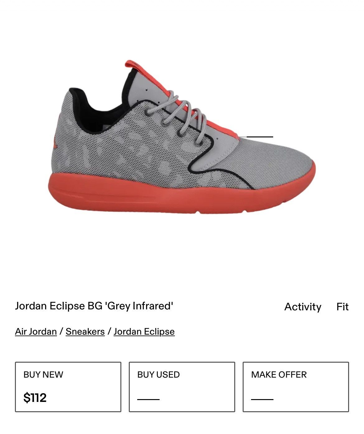 Jordan Brand Kids' Air Jordan Eclipse BG 'Grey Infrared Size US 4 / IT 34 - 2 Thumbnail