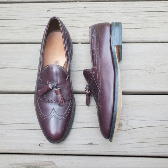 Allen Edmonds × Vintage Vintage 80s Allen Edmonds Mansfield Oxblood Leather Brogue Size US 8.5 / EU 41-42 - 8 Thumbnail