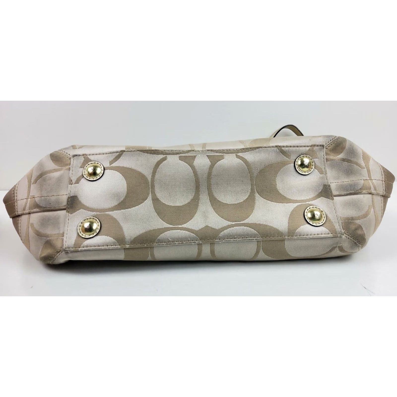 Coach Coach Signature Stripe Tote Bag F19565 Light Khaki Gold Leather Sateen Pockets Lined Women Tote Size ONE SIZE - 3 Thumbnail