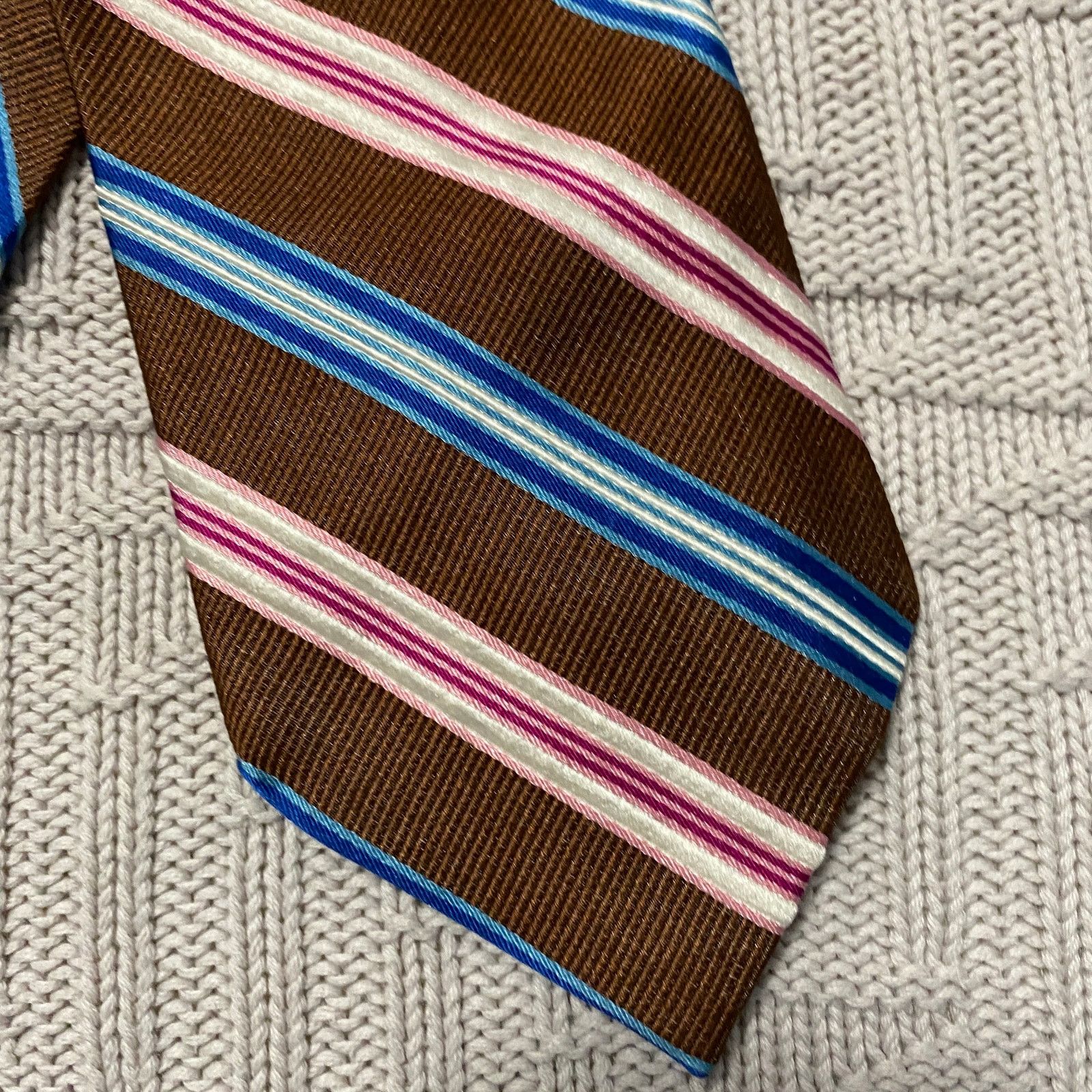 Altea Altea brown stripe hand made Italian silk tie Size ONE SIZE - 2 Thumbnail