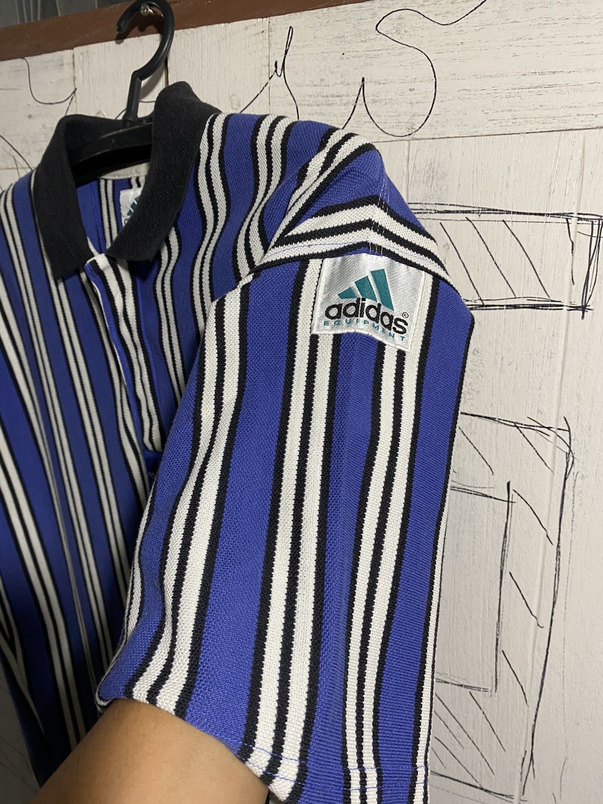 Adidas × Vintage Vintage Adidas Equipment Striped Polo Shirt Size US XL / EU 56 / 4 - 5 Thumbnail