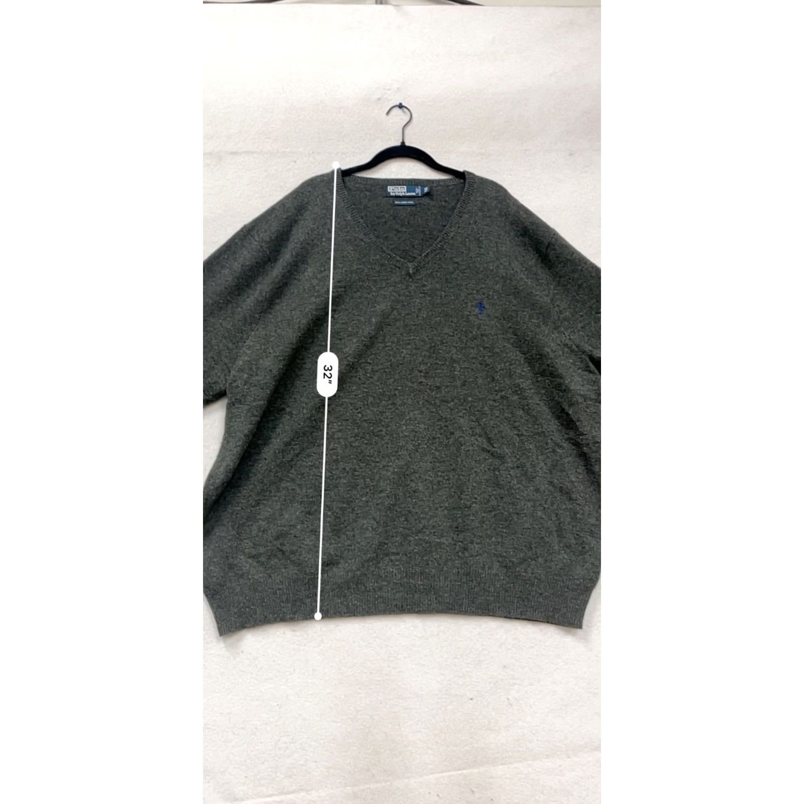 Polo Ralph Lauren Polo Ralph Lauren Sweater V-Neck 5X Lambswool Charcoal Grey Mens Pullover Knit Logo Long Sleeve Regular Vintage No Size US XXL / EU 58 / 5 - 7 Thumbnail