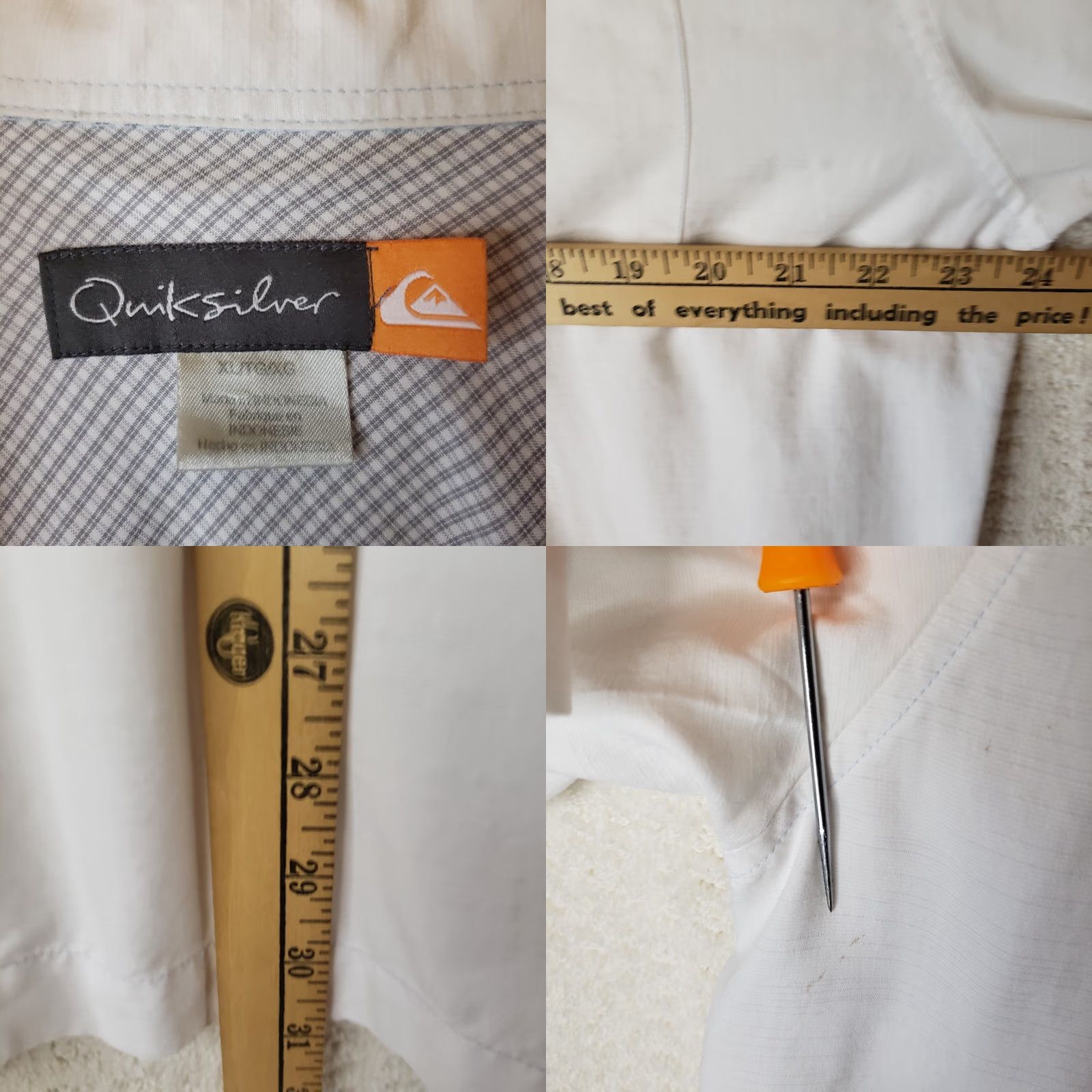 Quiksilver VINTAGE Quicksilver Hawaiian Shirt Men XL White Blue Stripe Button-Up Short Sleeve Stitch Embroidered Collared Size US XL / EU 56 / 4 - 9 Thumbnail