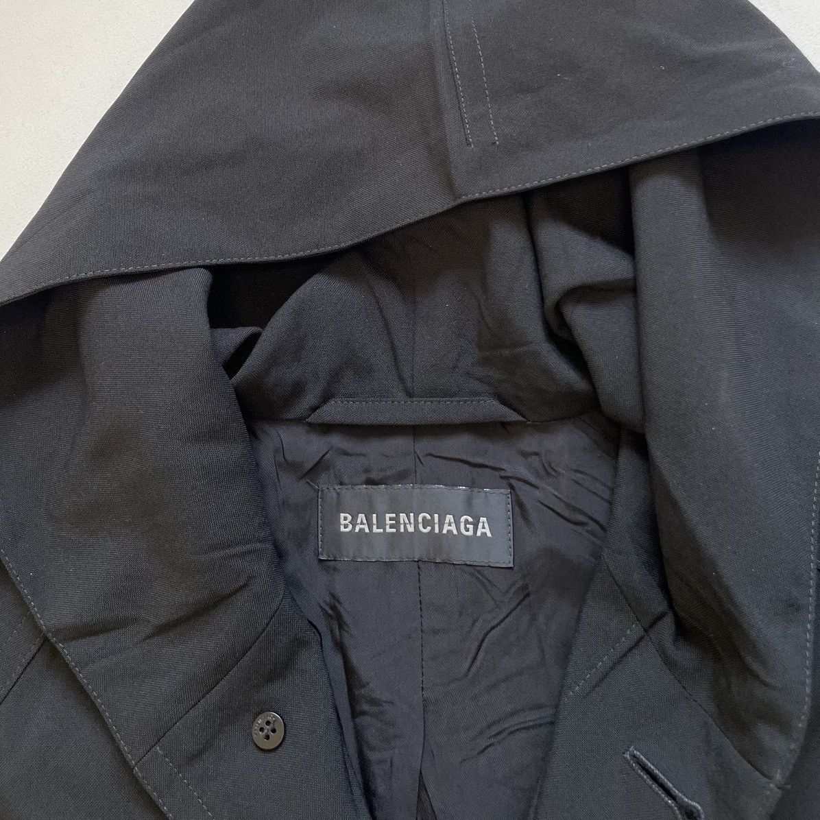 Balenciaga S/S 24 Black Wool Hooded Cloak Jacket Size US XL / EU 56 / 4 - 5 Thumbnail
