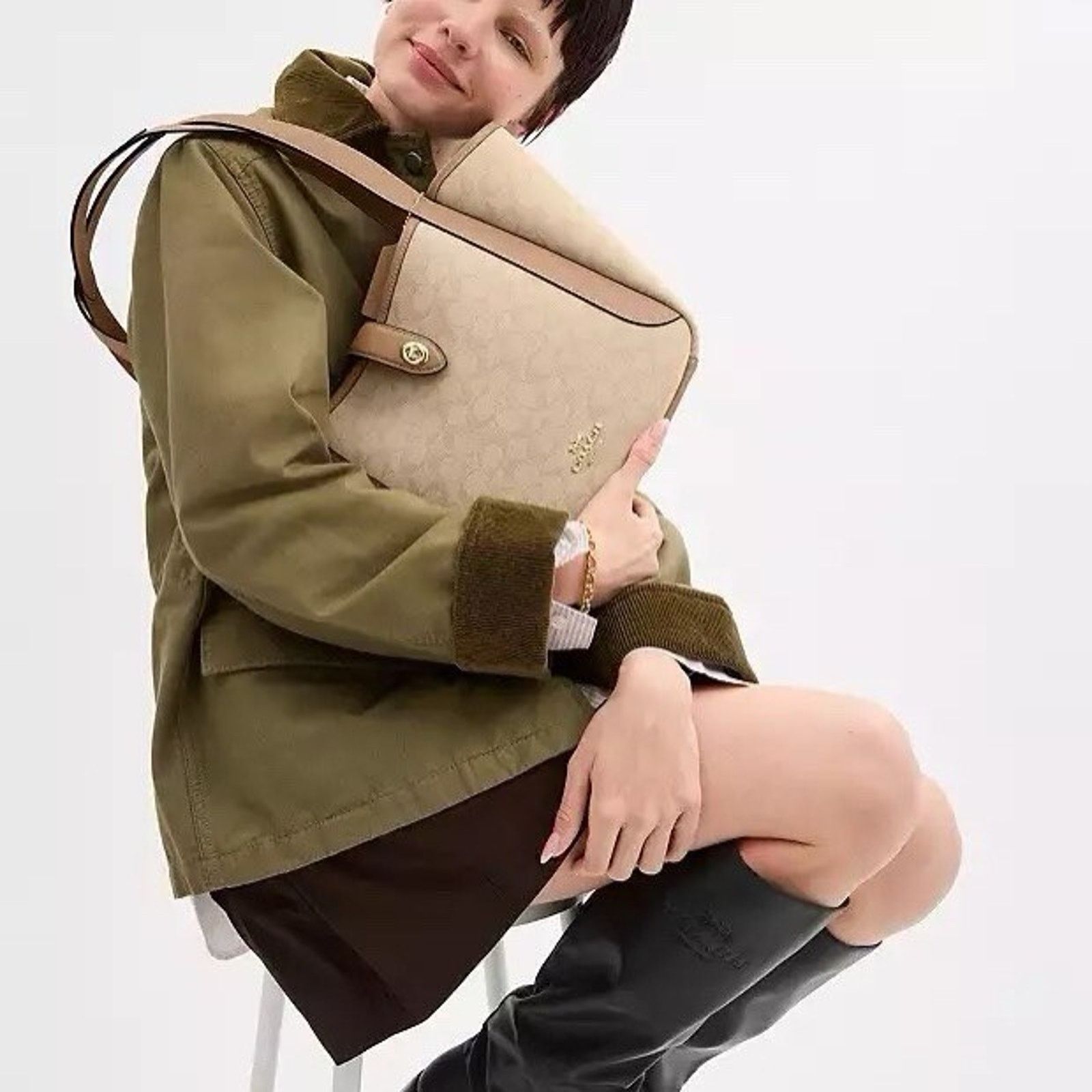 Coach NWT COACH Hadley Tote Bag Canvas CAK51 Dark Natural Size ONE SIZE - 7 Thumbnail