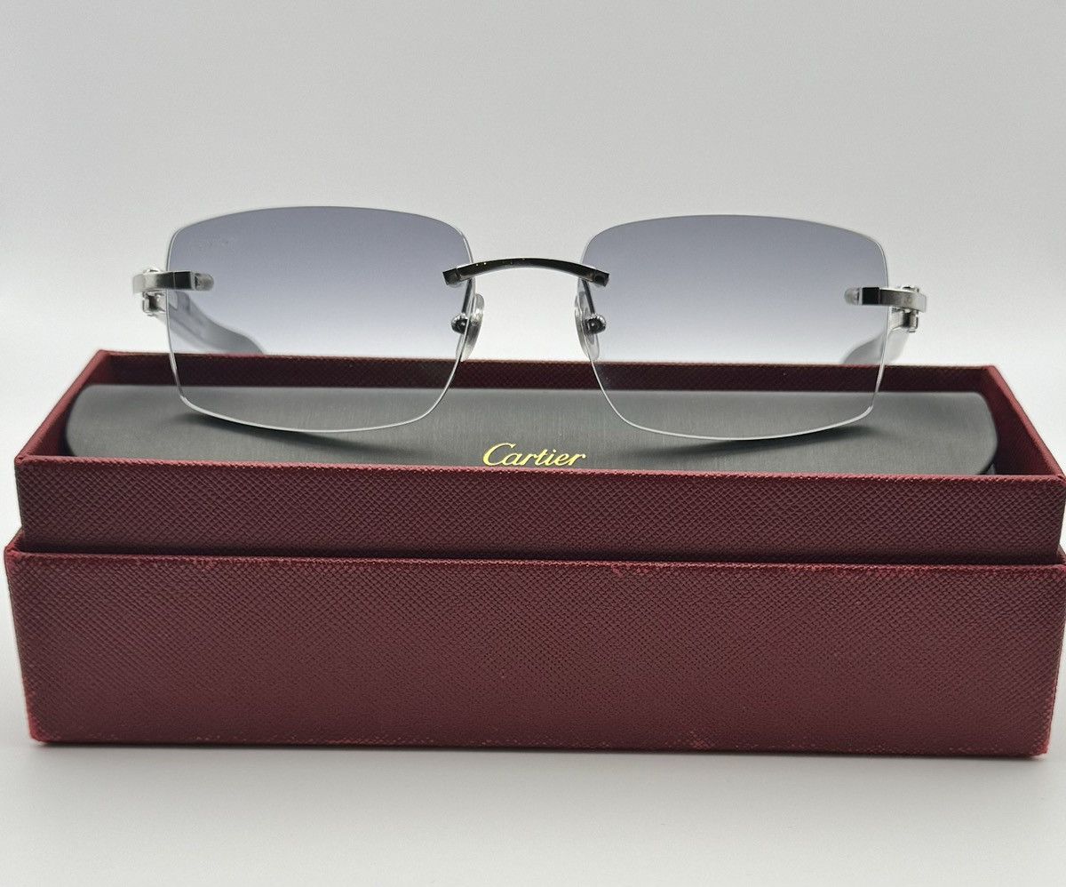 image of Cartier White Buffalo Horn Frames With Fade Tint Lenses in Silver, Men's