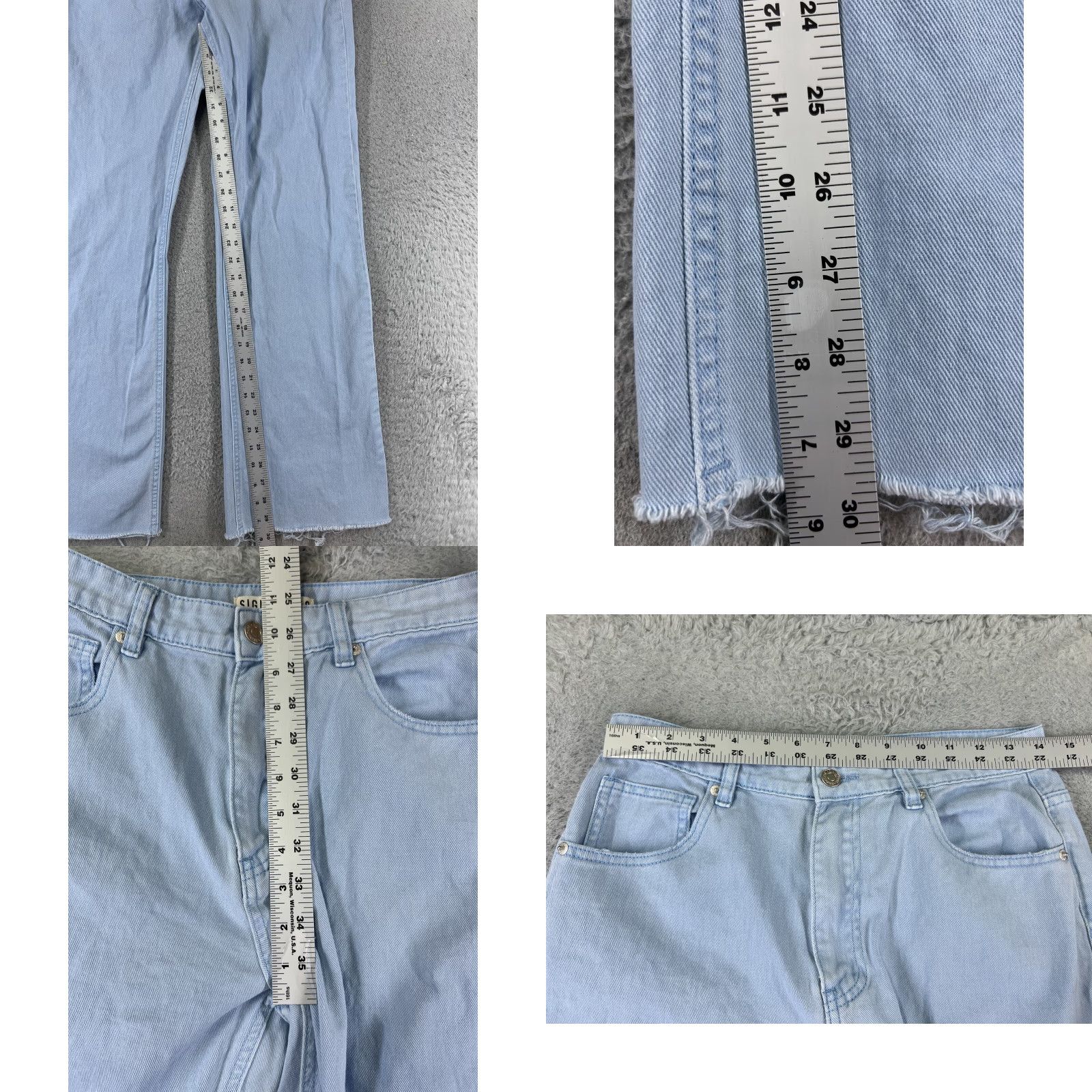 Vintage Project Indigo Jeans Womens 27 Blue Denim Wide-Leg Jeans 100% Cotton High Rise Distressed Pockets 5-Pocket Zip Inseam 30 in USA Vintage No Size 27" / US 4 / IT 40 - 8 Thumbnail